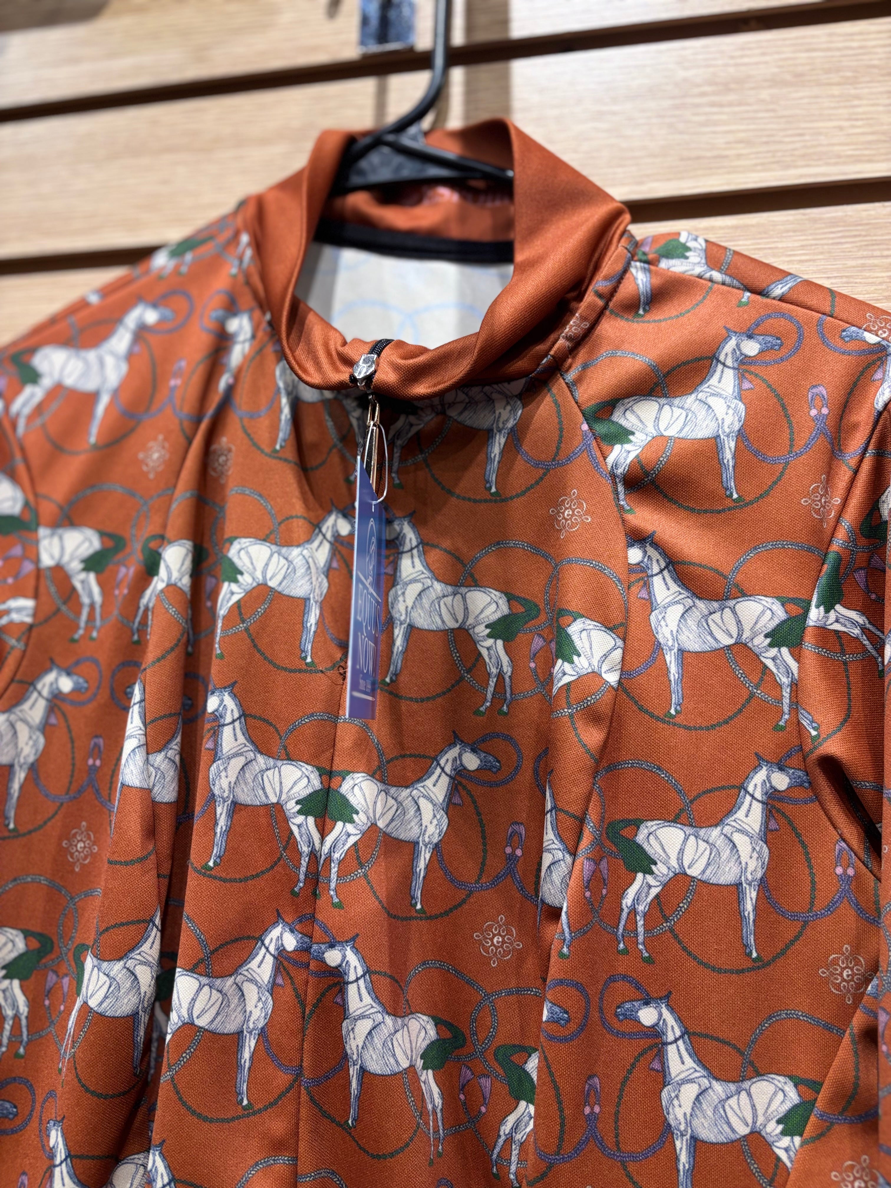 Used Espoir Large Orange/Horse Print Sun Shirt