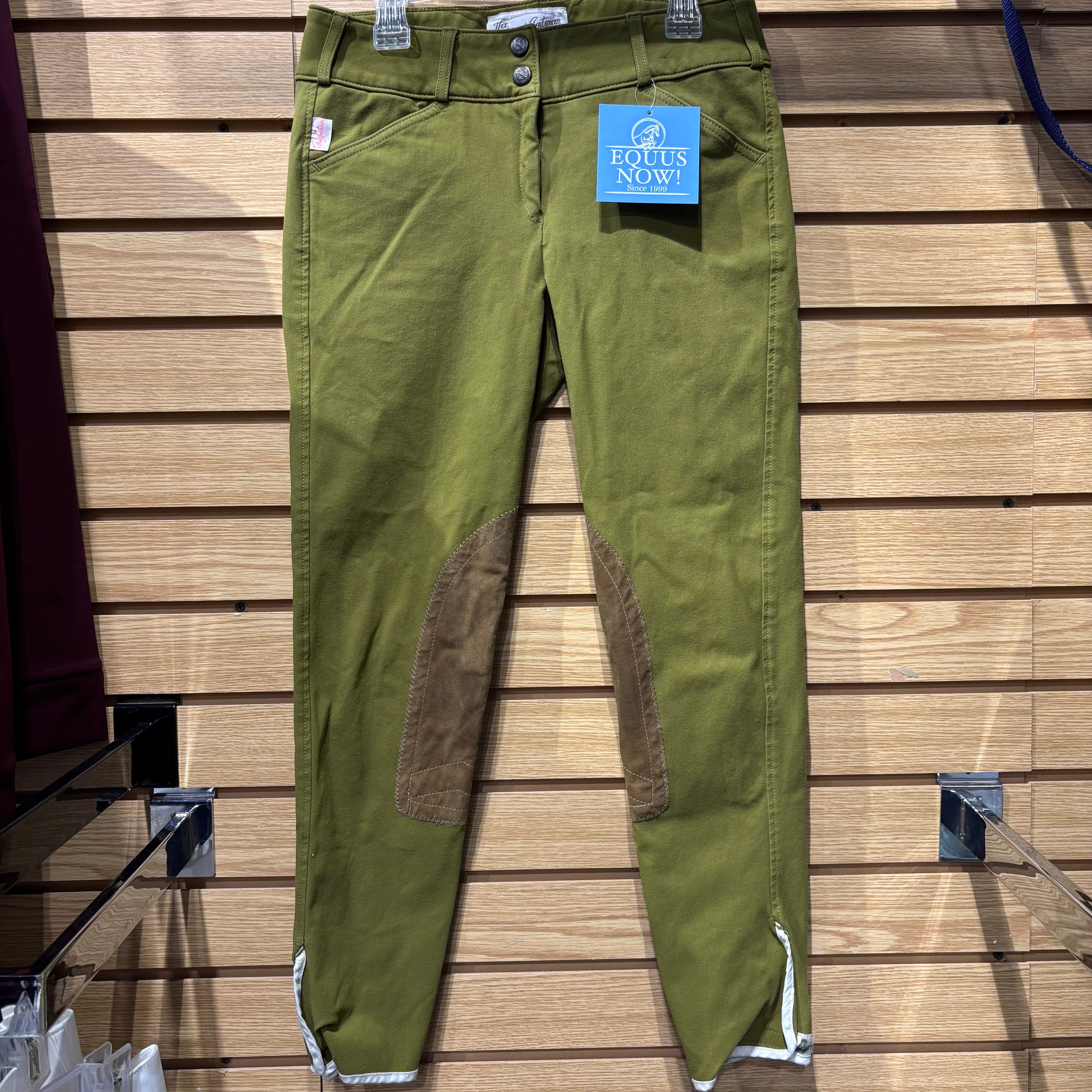 Used 26 Olive Green Tailored Sportsman Knee Patch Breeches