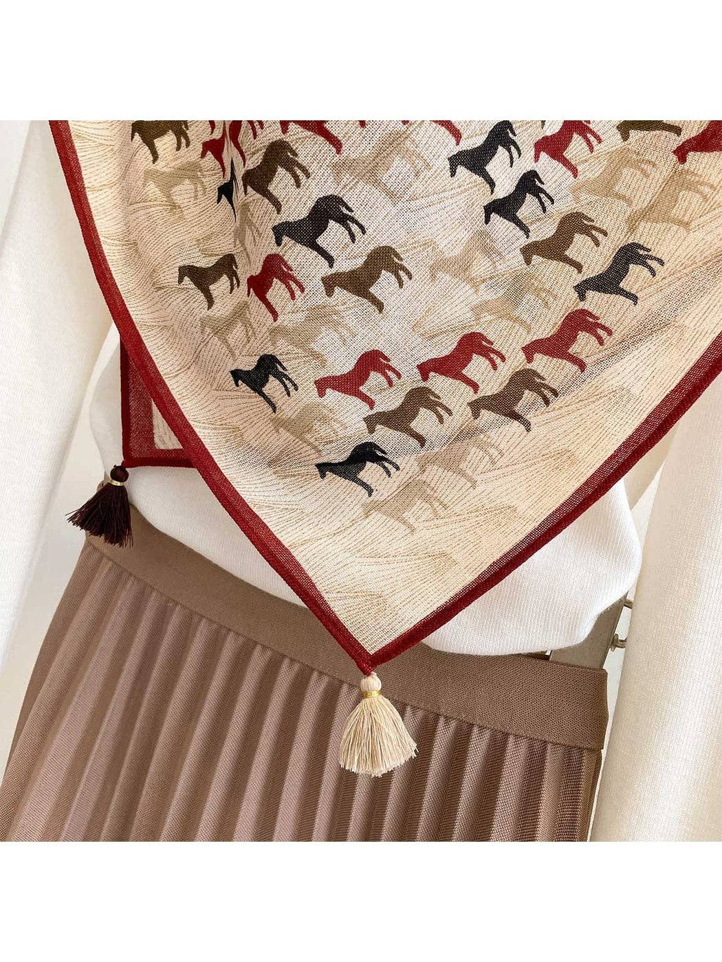 Funkyrel® Atzbranding Limited - Scarvii - Horse Print Contrast Border Square Scarf