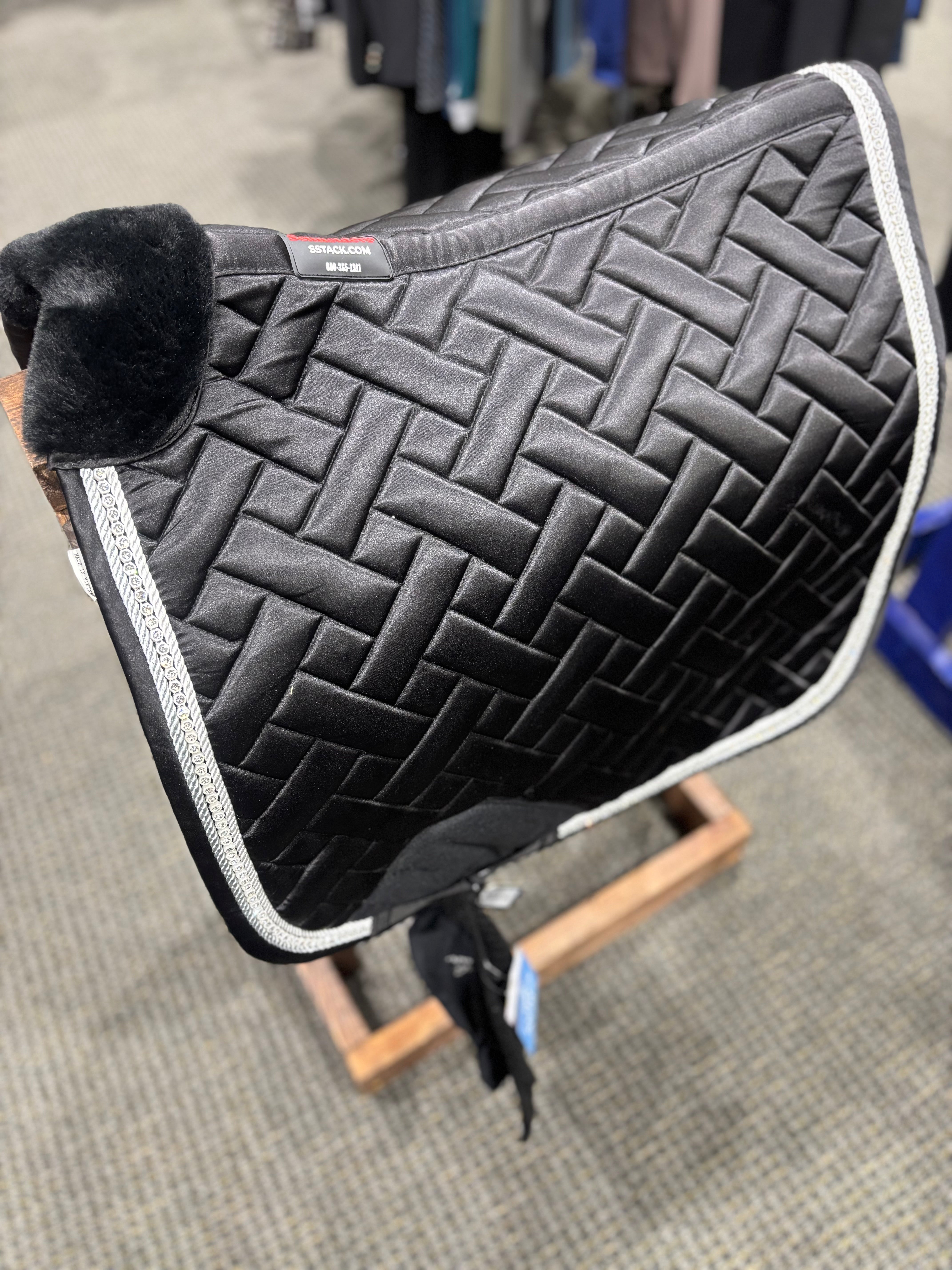 Used Black Dressage Pad with Rhinestones and Dapple Bay Bonnet SET