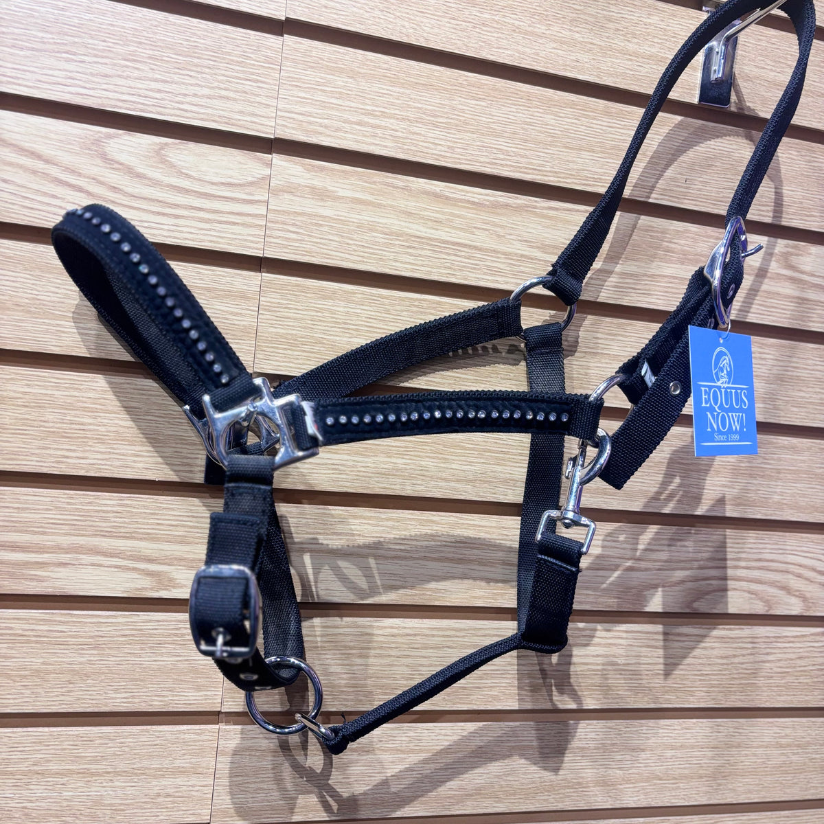 Used Full Black Horze Rhinestone Nylon Halter