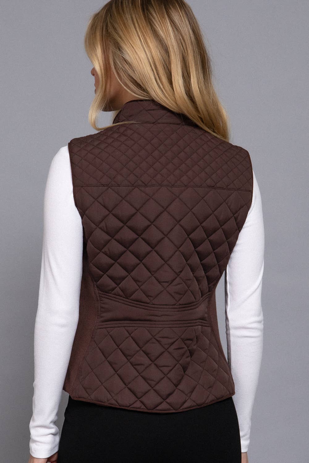 Quilted Padding Vest w/ Suede Piping