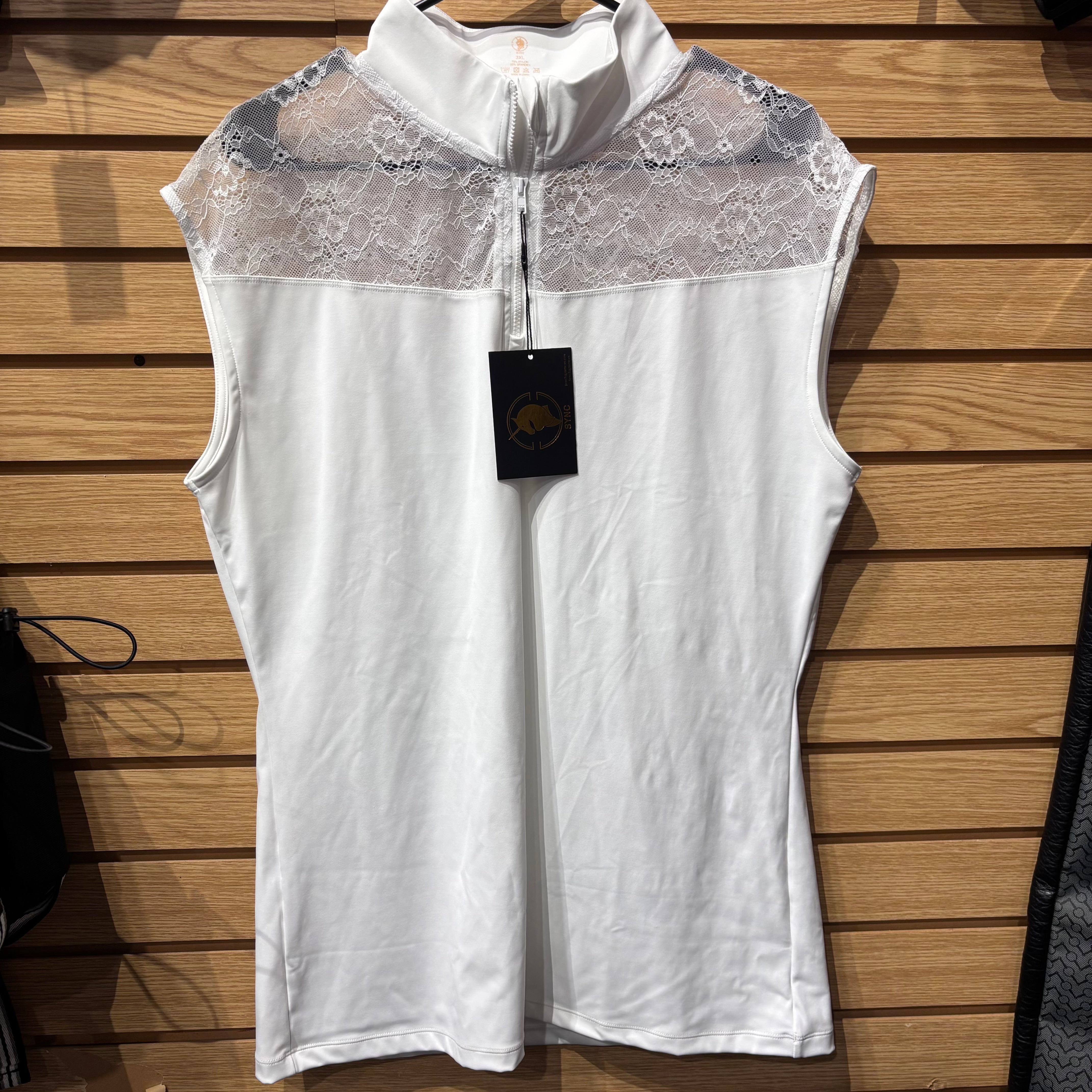 Used 3XL White SYNC Equestrian Sleeveless Lace Show Shirt