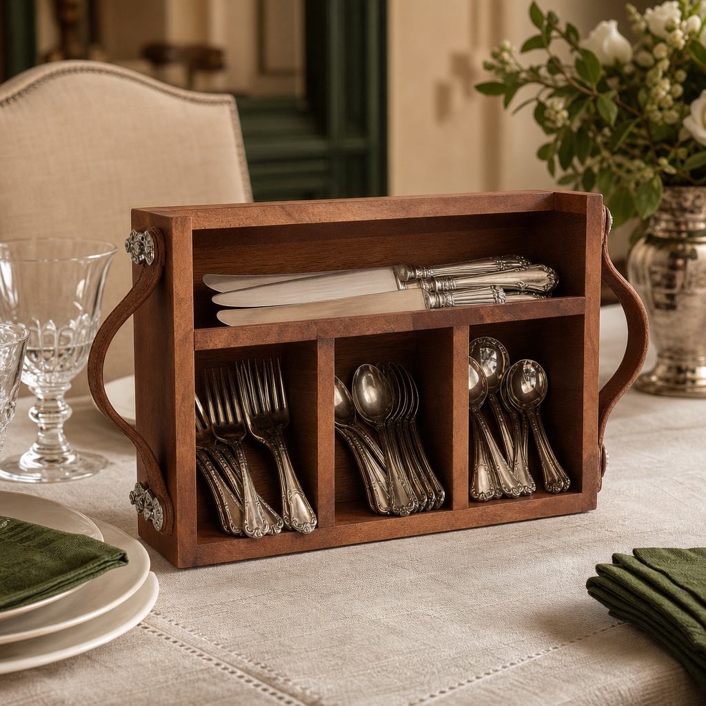 Horse Bits Flatware Caddy with Leather Handles
