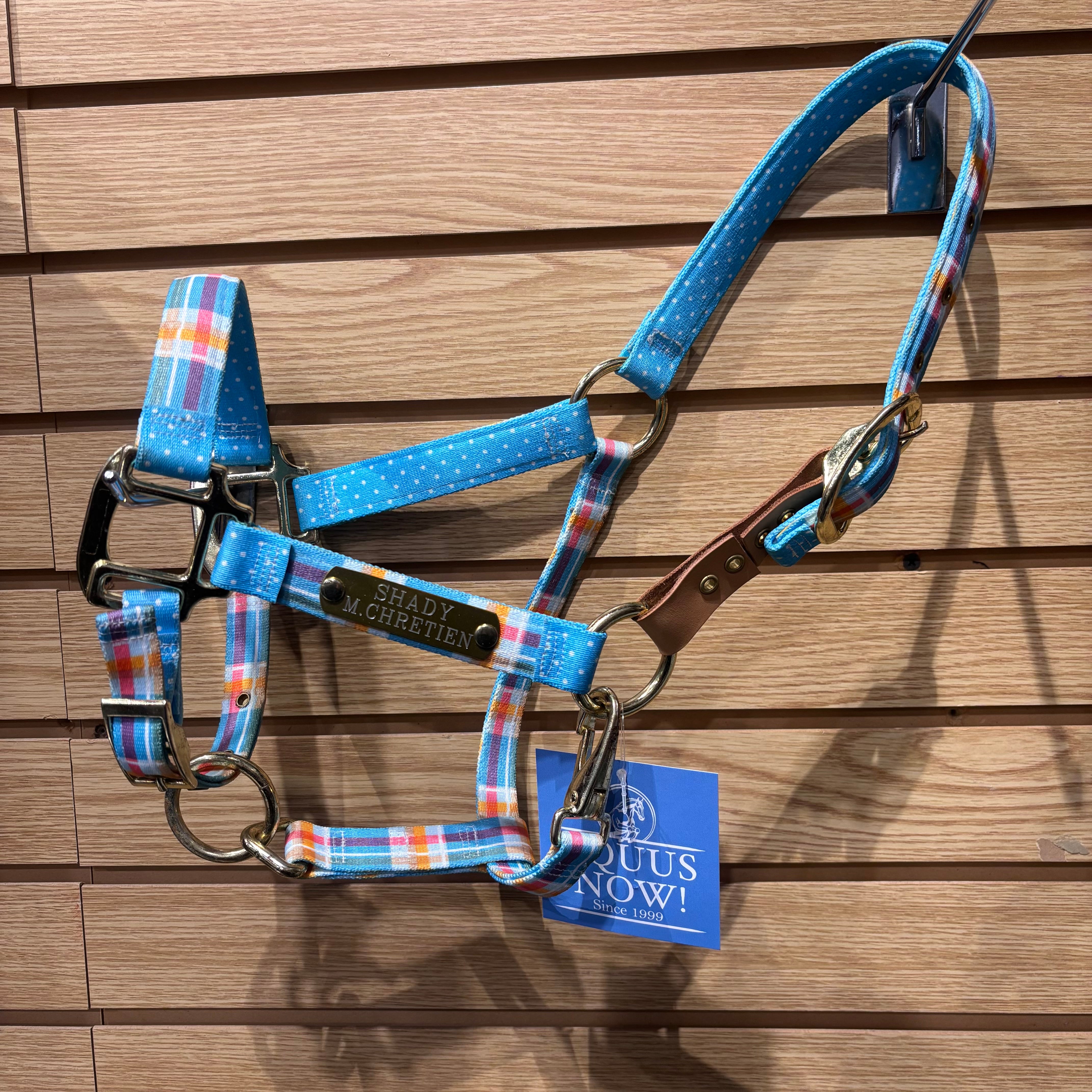 Used Pony Blue Plaid Leather Halter