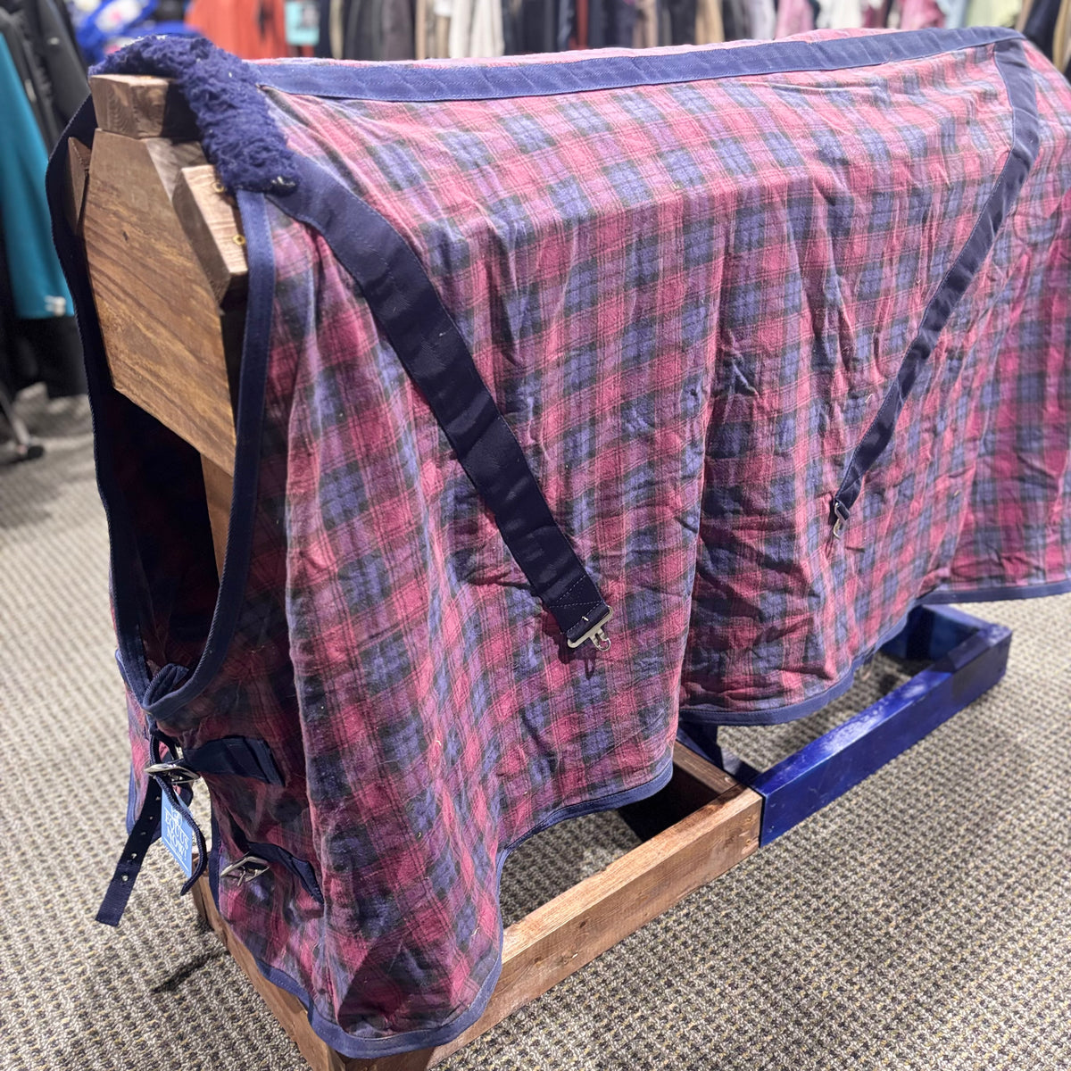 Used 78" Red/Blue Plaid Stable Sheet