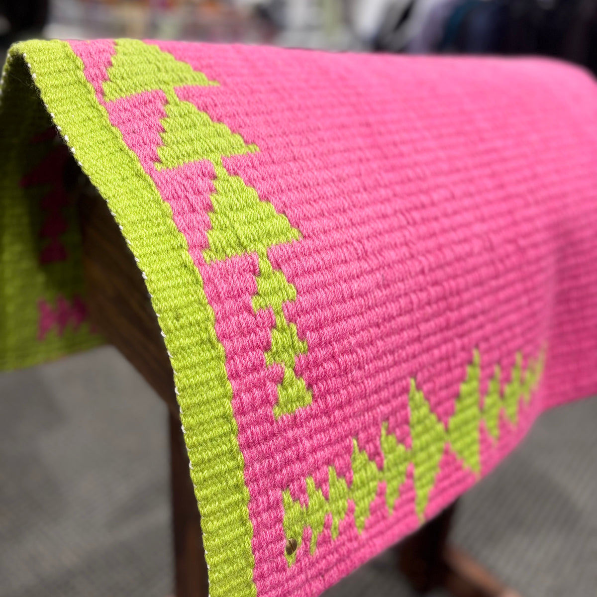 Used Lime Green/Pink Wool Saddle Pad