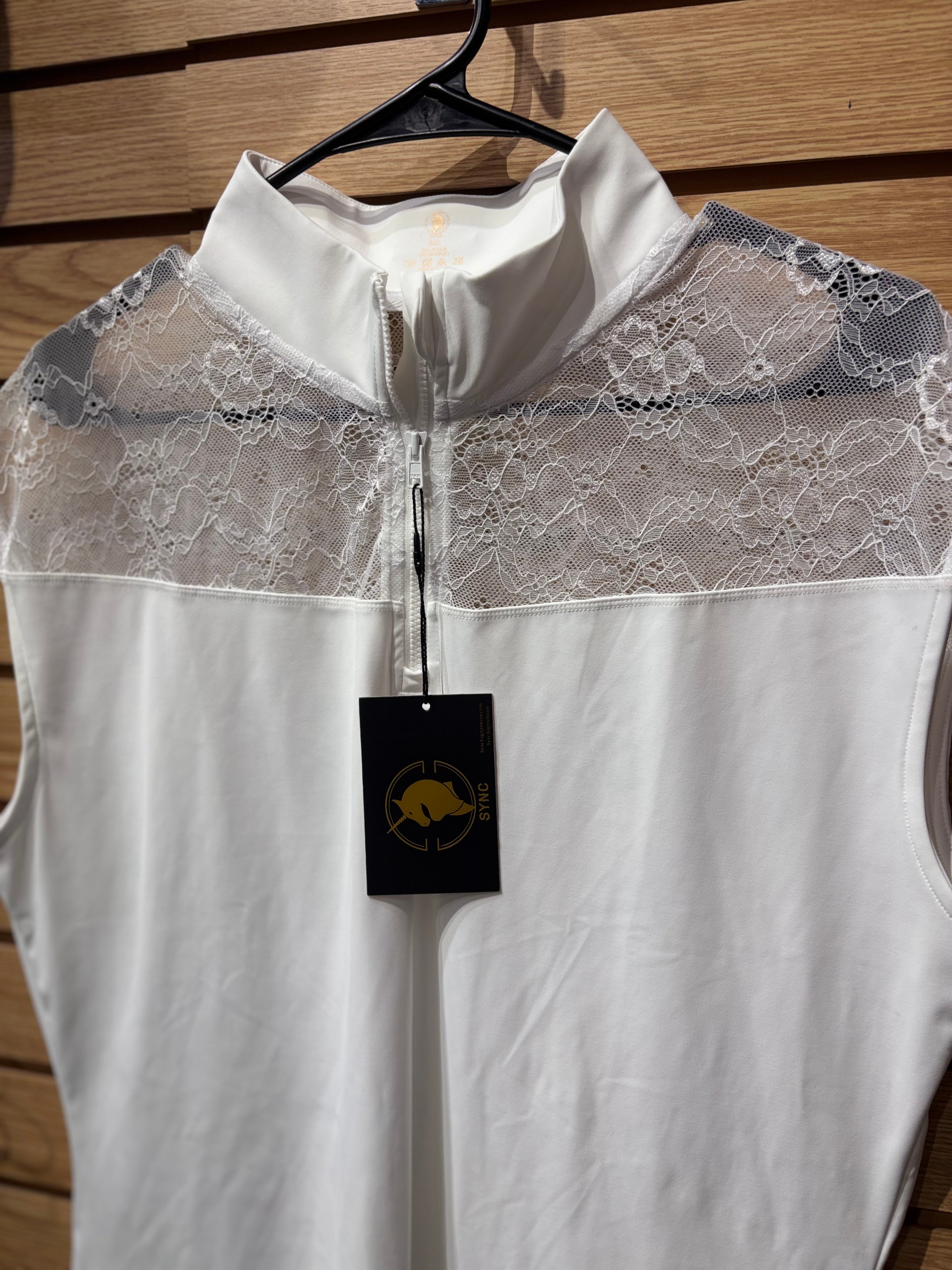 Used 3XL White SYNC Equestrian Sleeveless Lace Show Shirt
