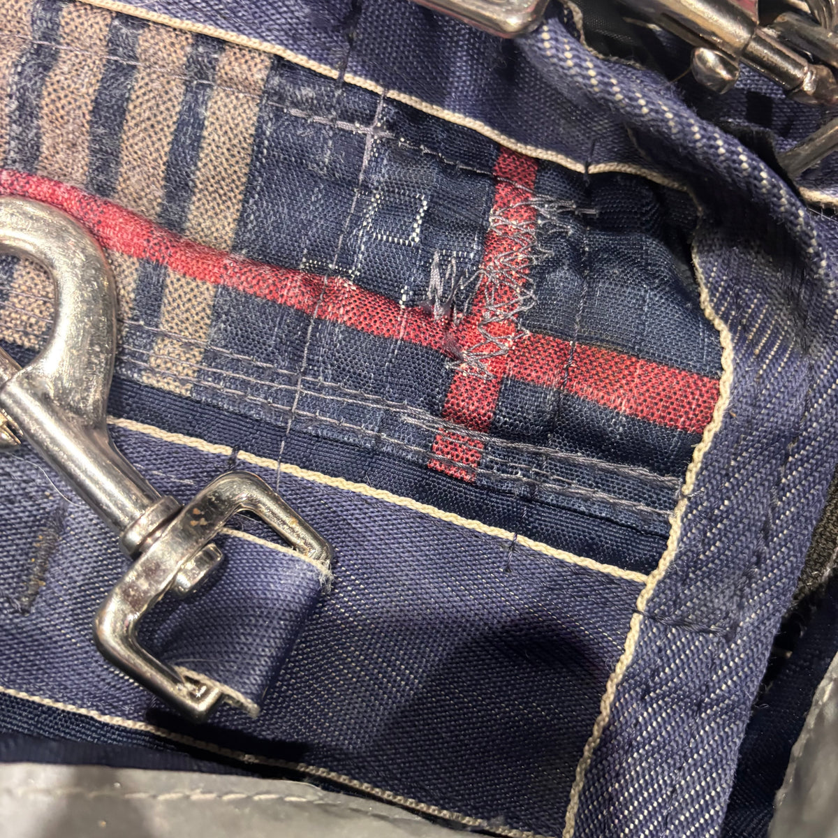 Used 48" Navy Plaid Shires Medium Turnout Blanket