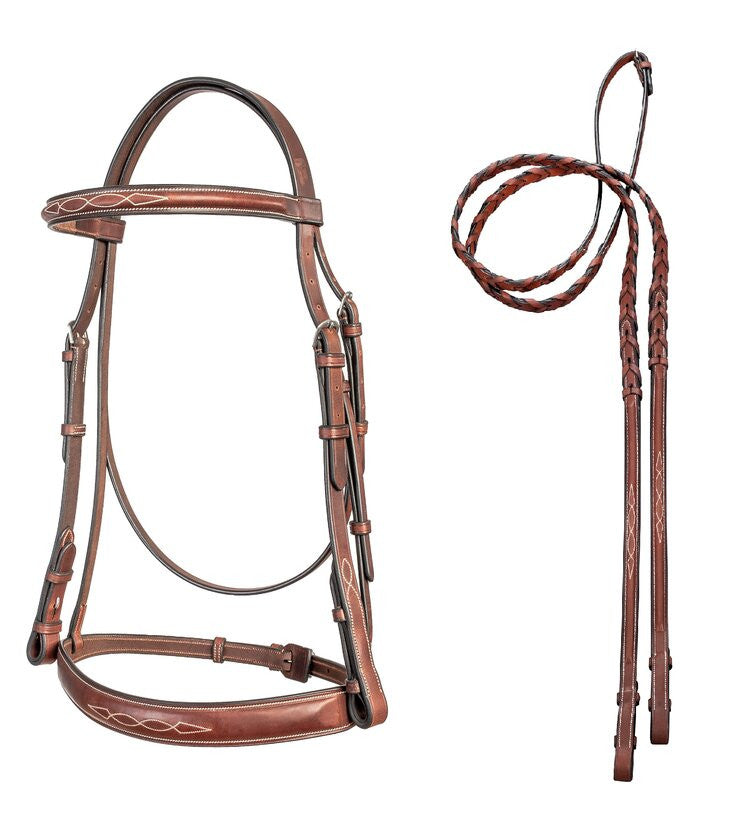 Arc De Triomphe Tribute Hunter Bridle with Raised Fancy Laced Reins - supporting