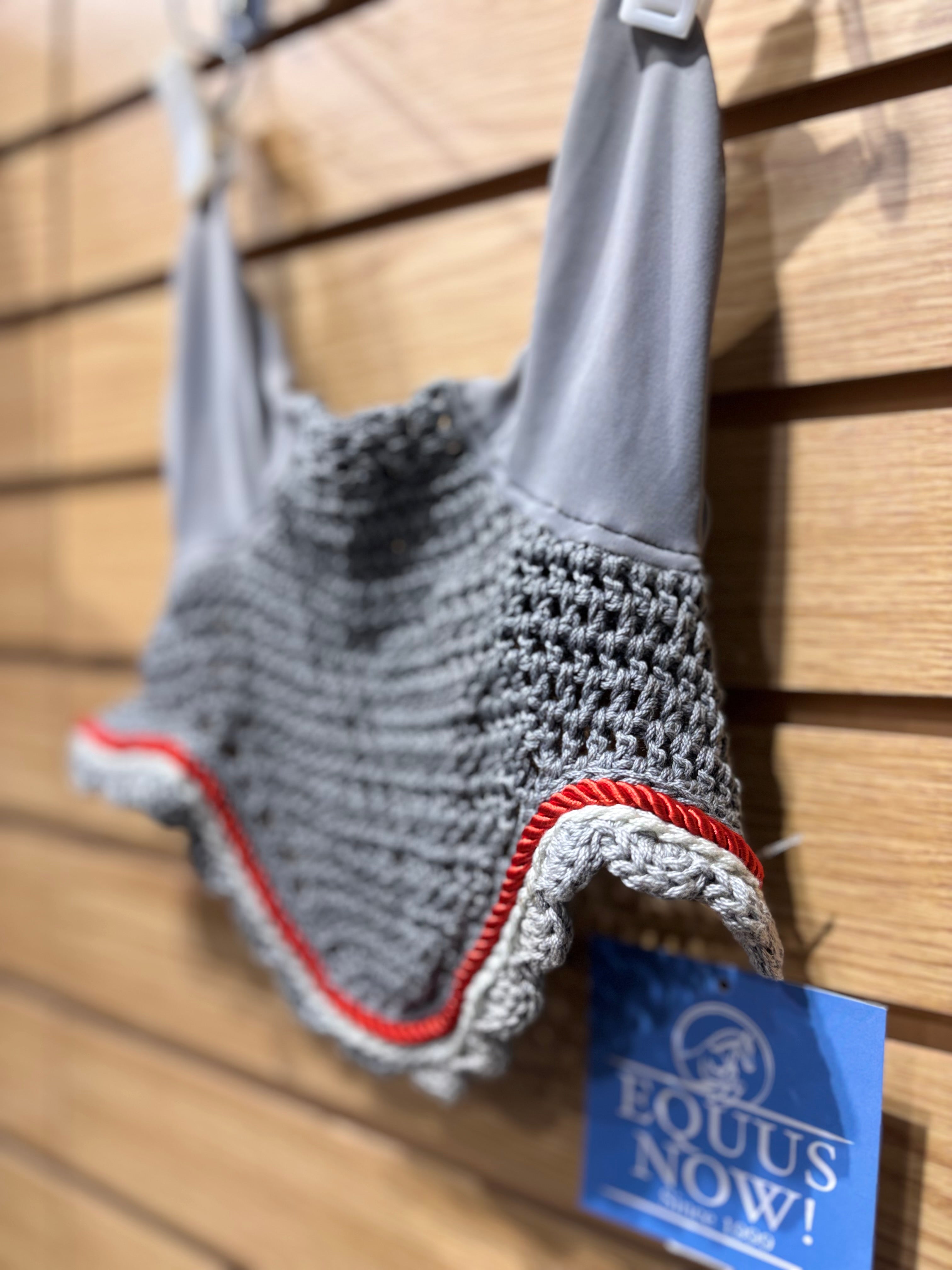 Used Pony Size Grey/Red/Silver Ear Bonnet