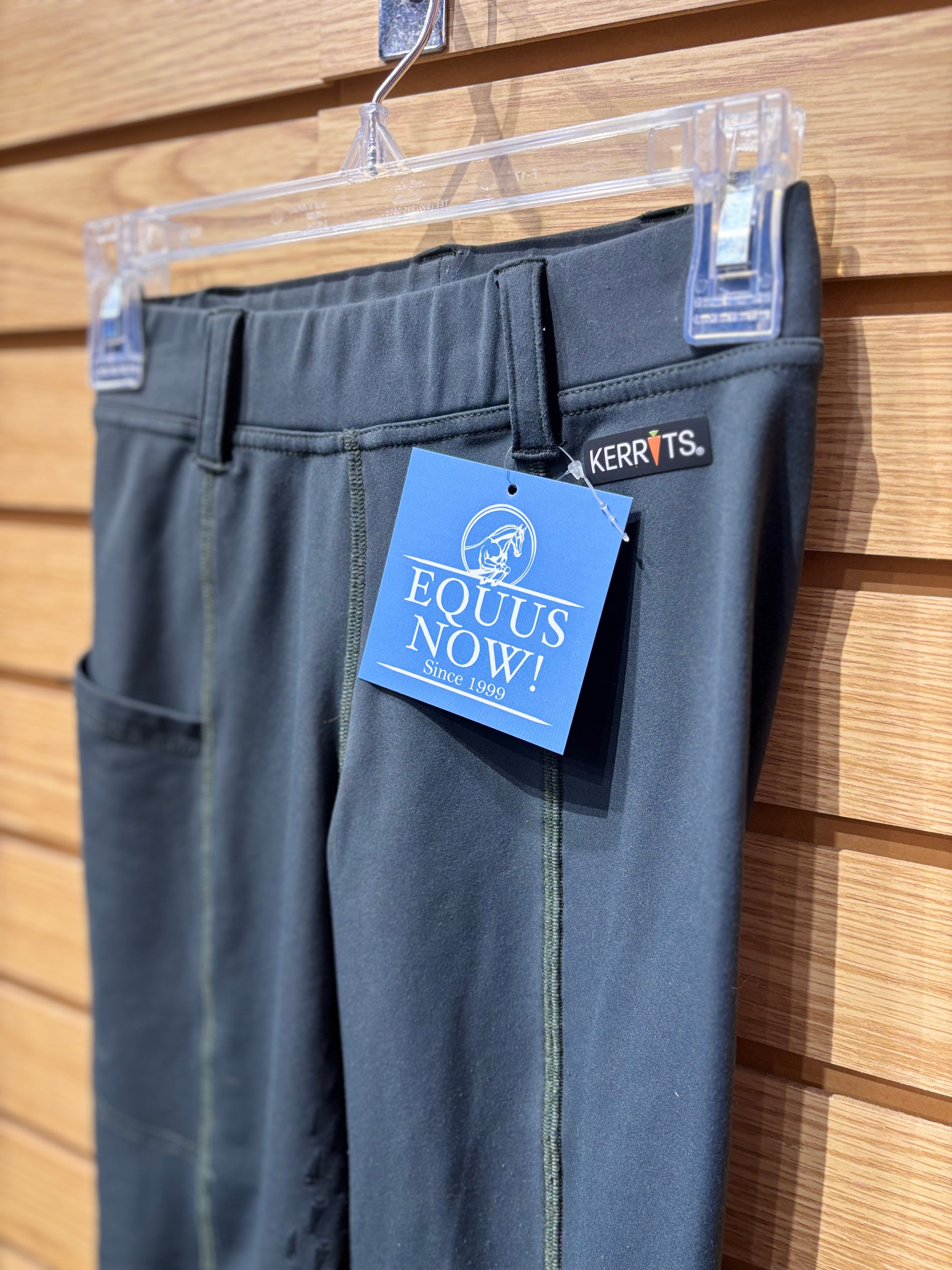 Used Youth Small Green Kerrits Silicone Full Seat Winter Breeches