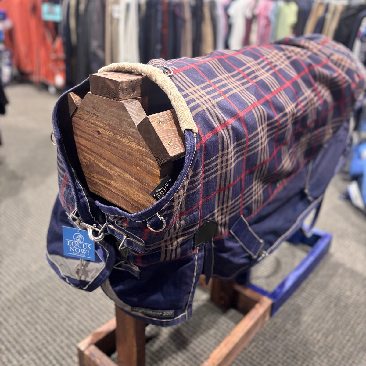 Used 48" Navy Plaid Shires Medium Turnout Blanket