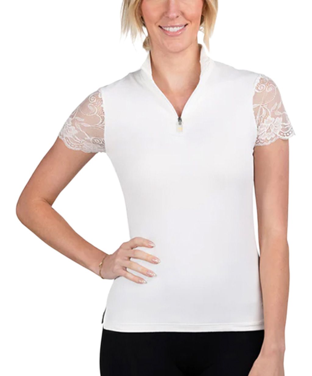 Kastel Cap Sleeve White Lace 1/4 Zip