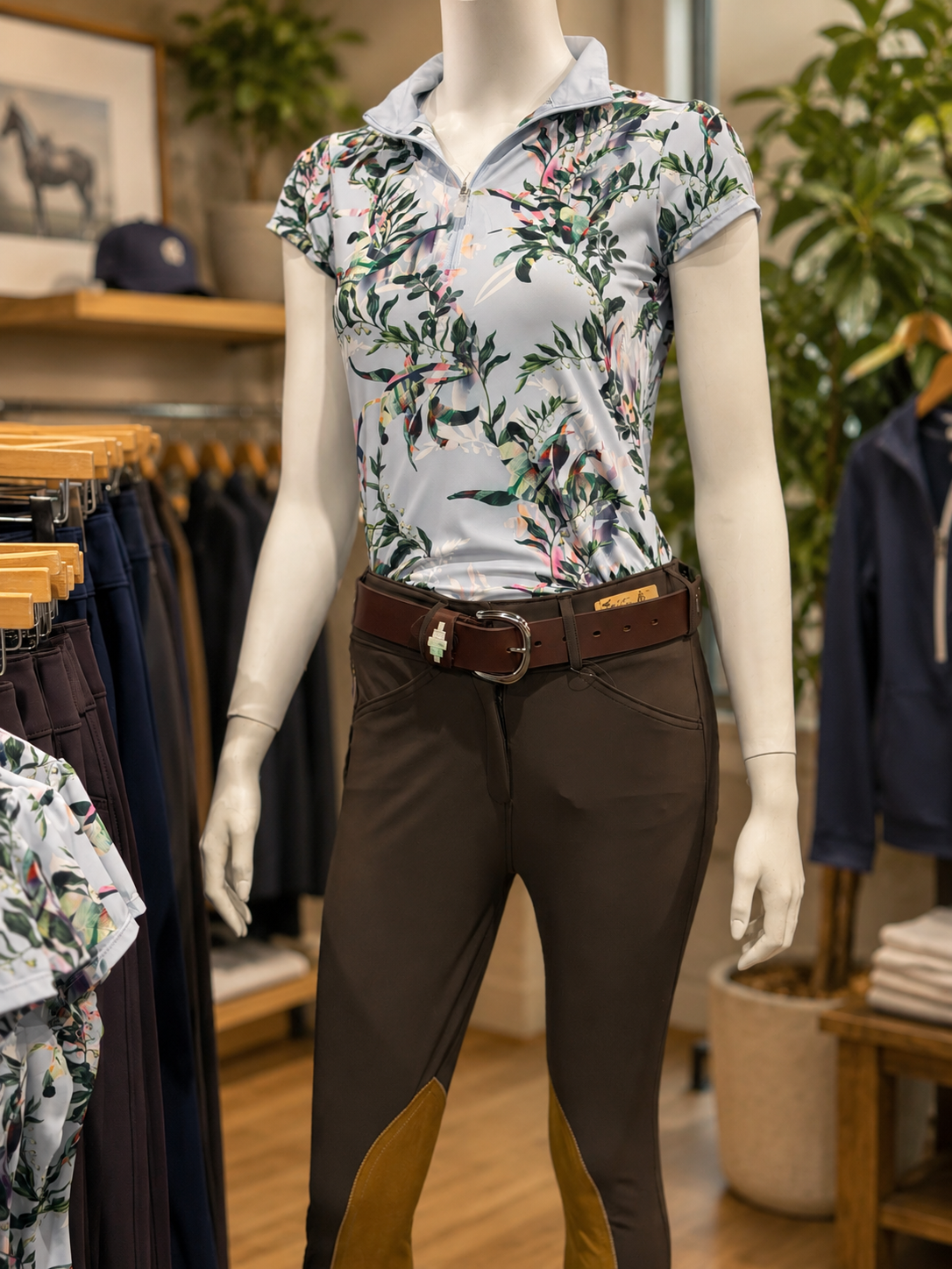 Kastel Powder Blue Botanical 1/4 Zip Cap Sleeve