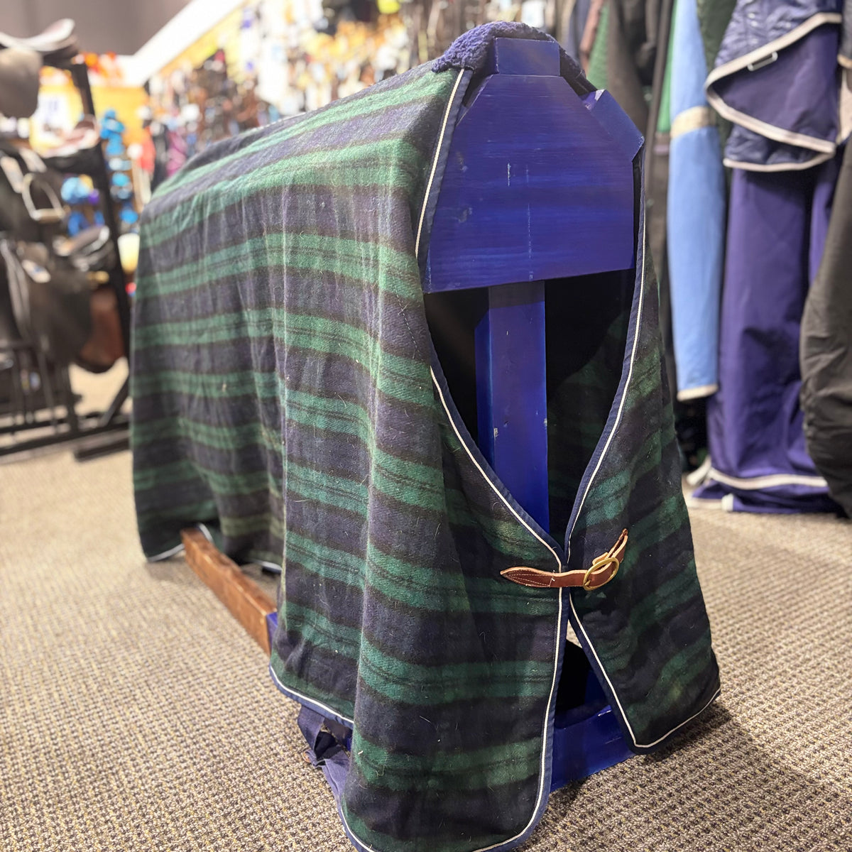 Used 77" Navy Plaid Wool Stable Sheet