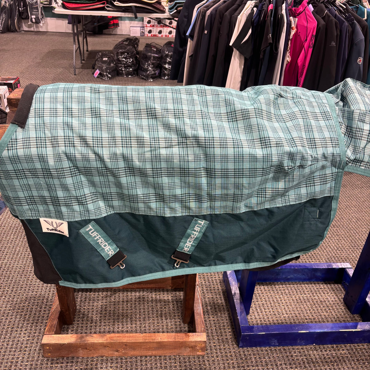 Used 48" Teal Plaid Tuffrider Turnout Blanket 220g