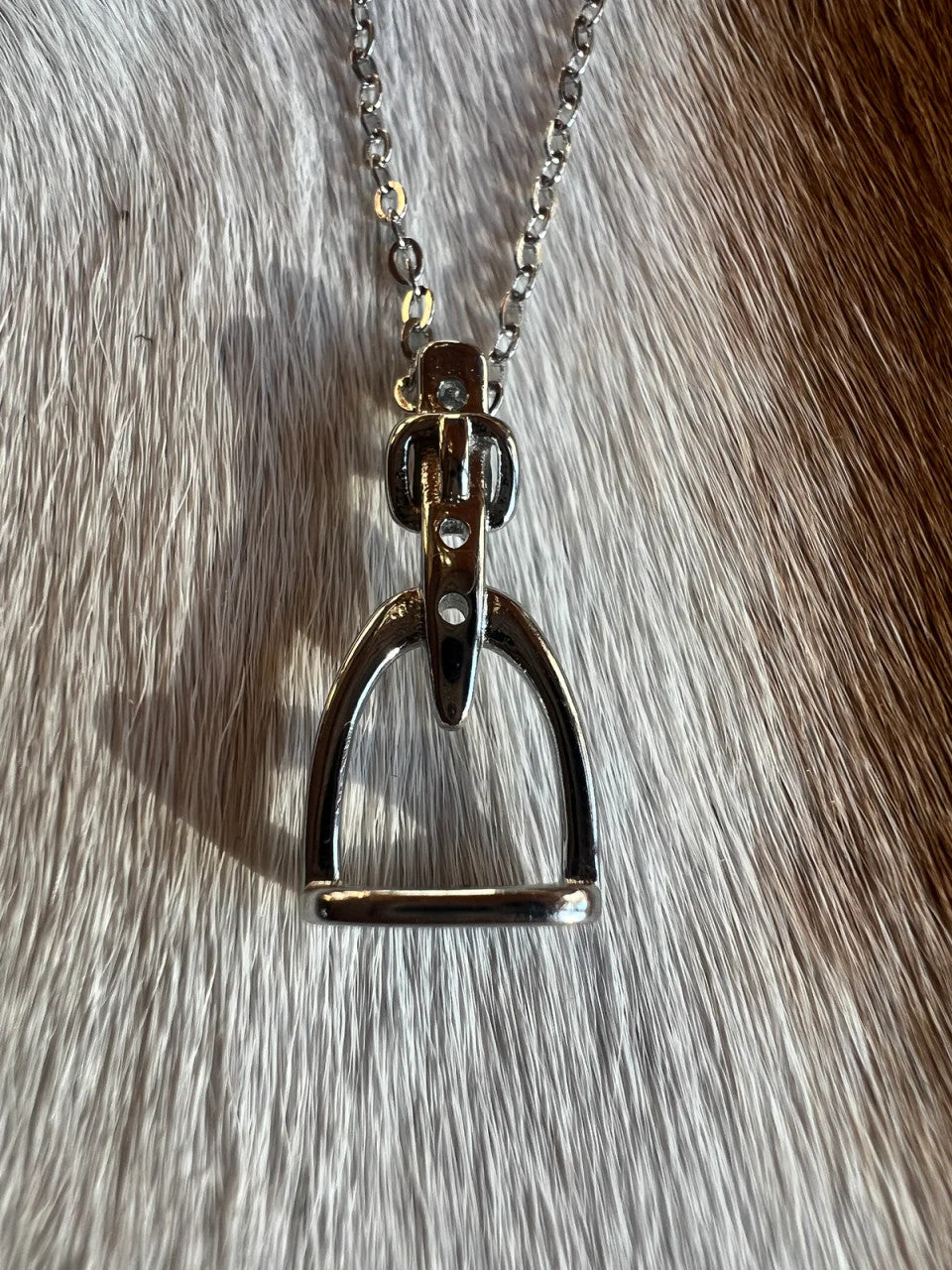 Westrian English Saddle Stirrup Iron Necklace - supporting