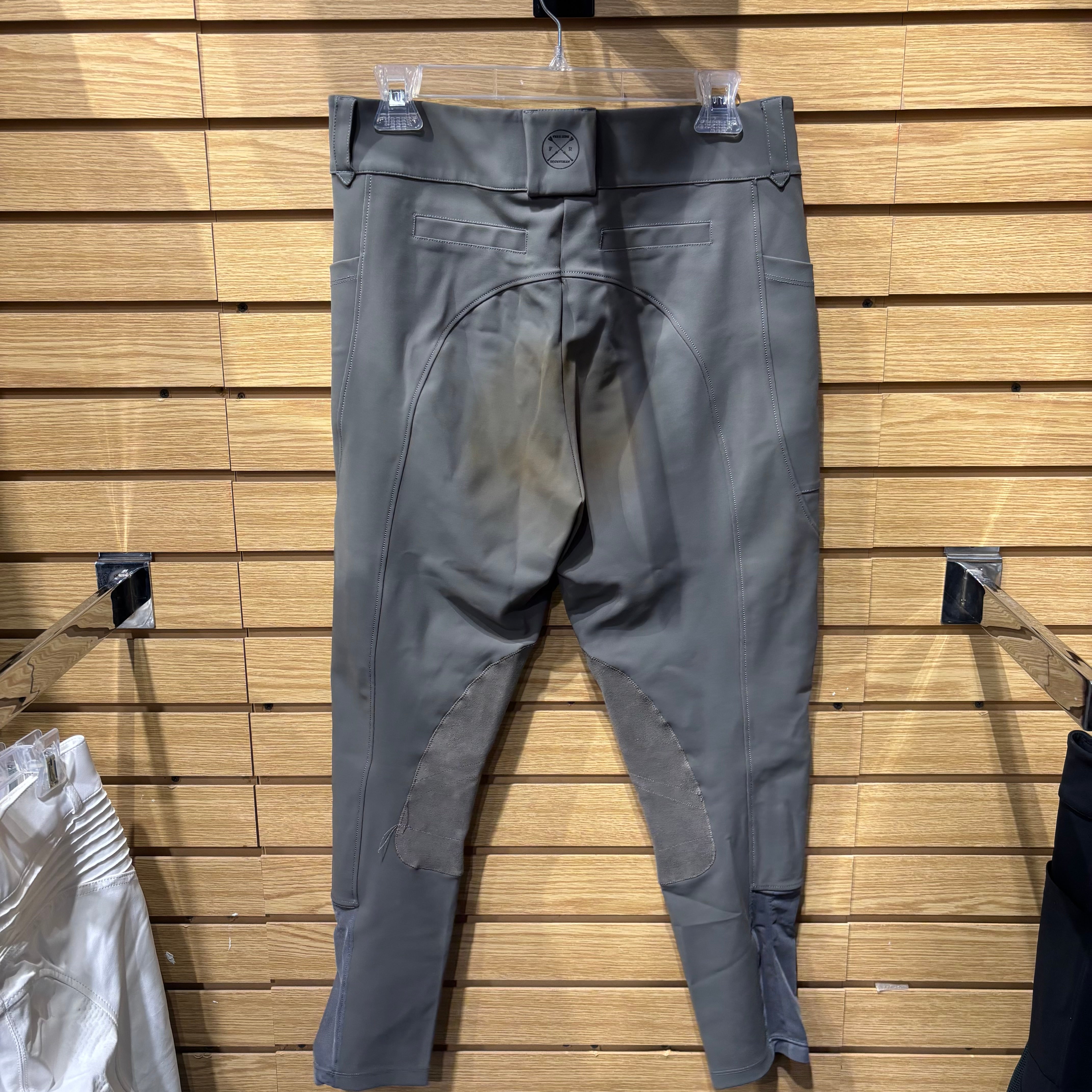 Used Free Ride Equestrian Grey 32 Knee Patch Breeches