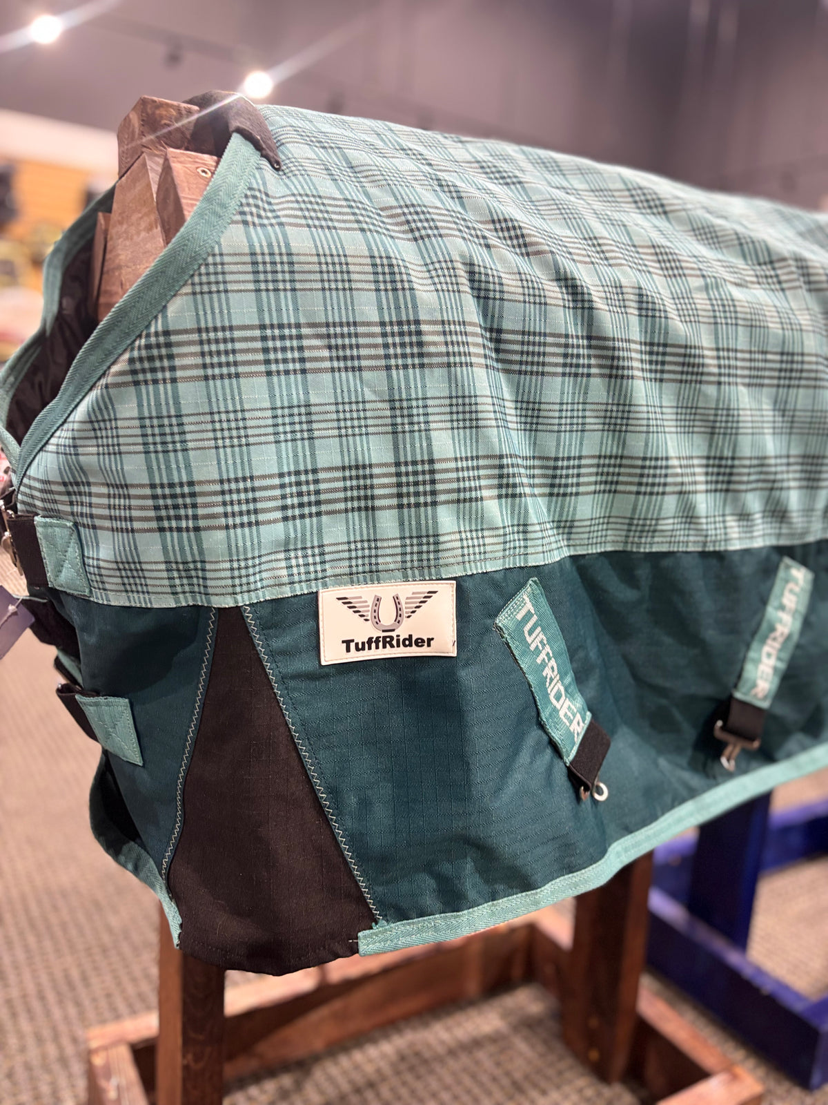 Used 48" Teal Plaid Tuffrider Turnout Blanket 220g