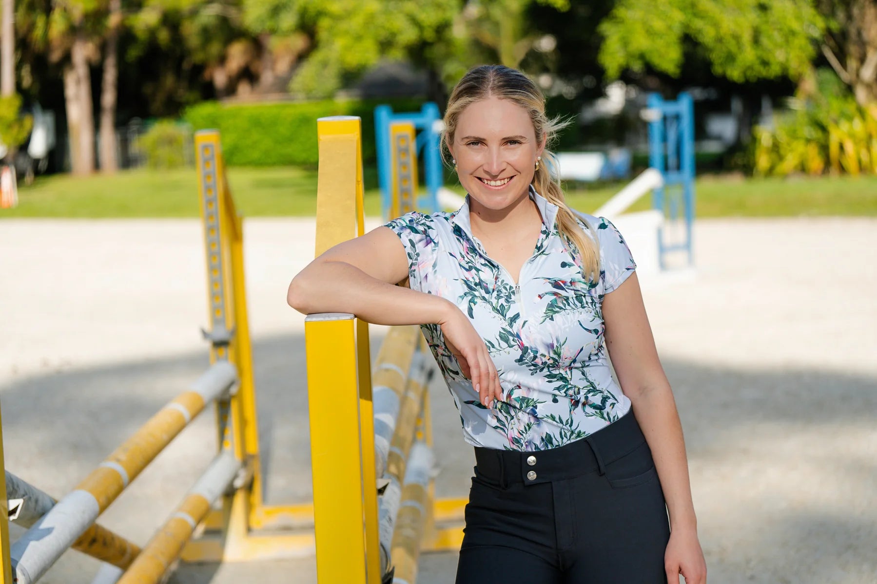 Kastel Powder Blue Botanical 1/4 Zip Cap Sleeve