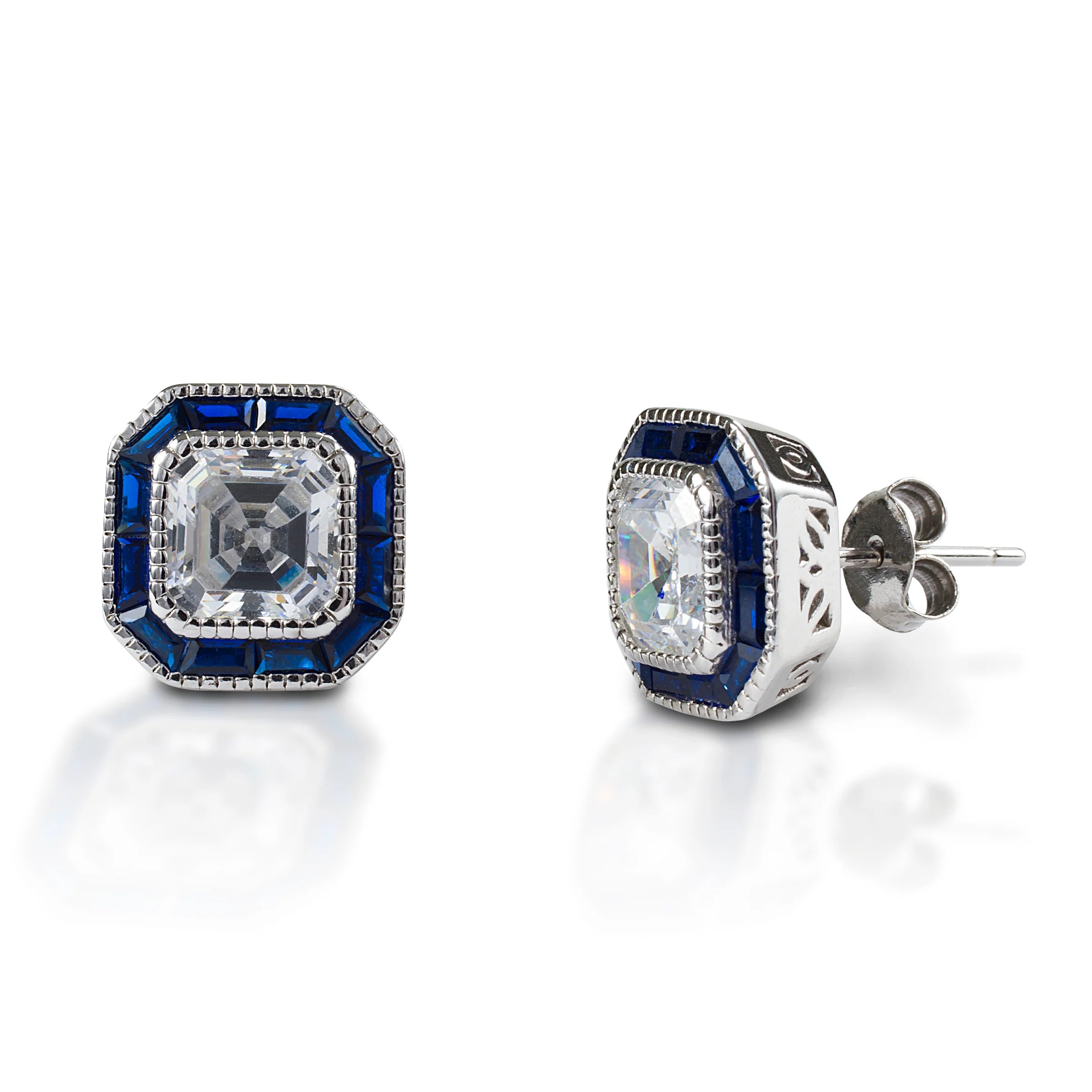 KELLY HERD ASSCHER CUT/BLUE SPINEL EARRING - STERLING SILVER