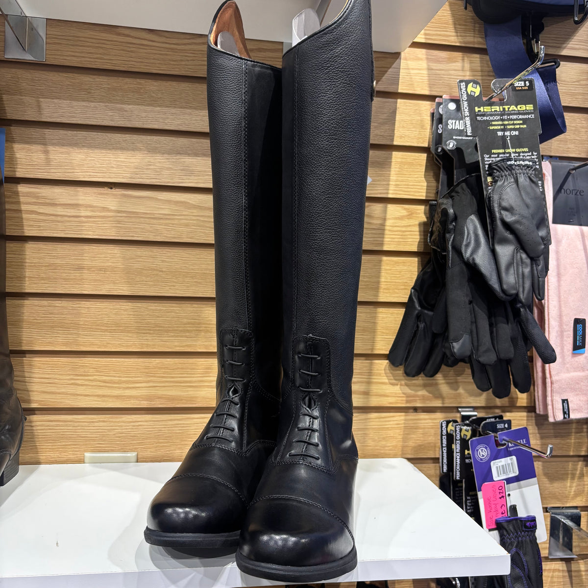 Used US 10 Black Moretta Gianna Tall Boots *snap broken on R boot*