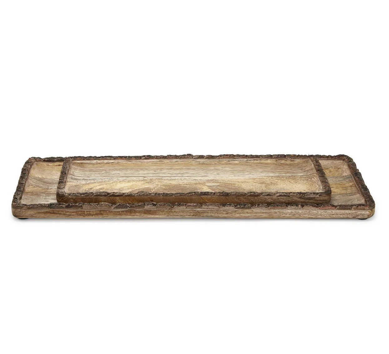 Rustic Charm Rectangle Tray with Natural Bark Edge - supporting