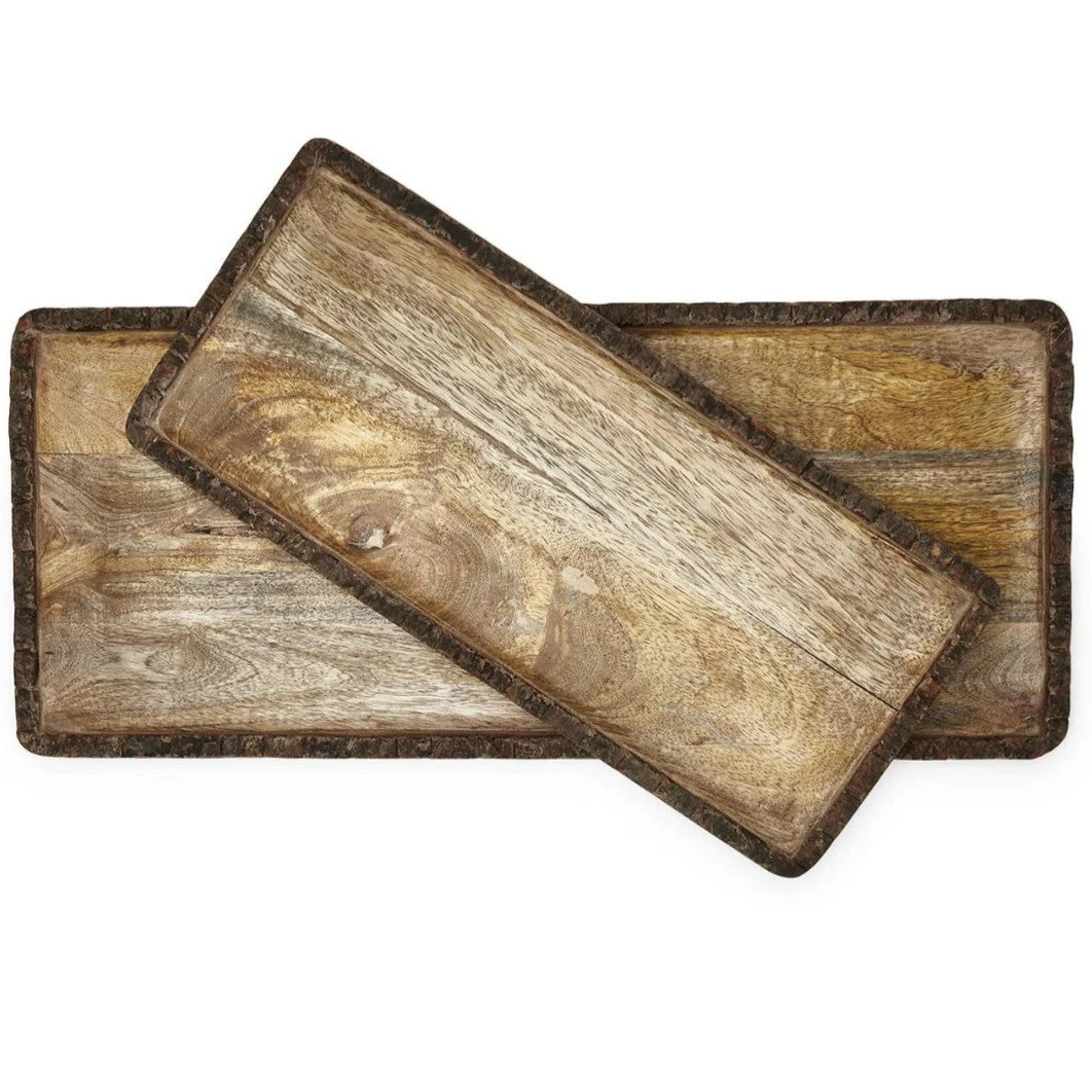 Rustic Charm Rectangle Tray with Natural Bark Edge - supporting