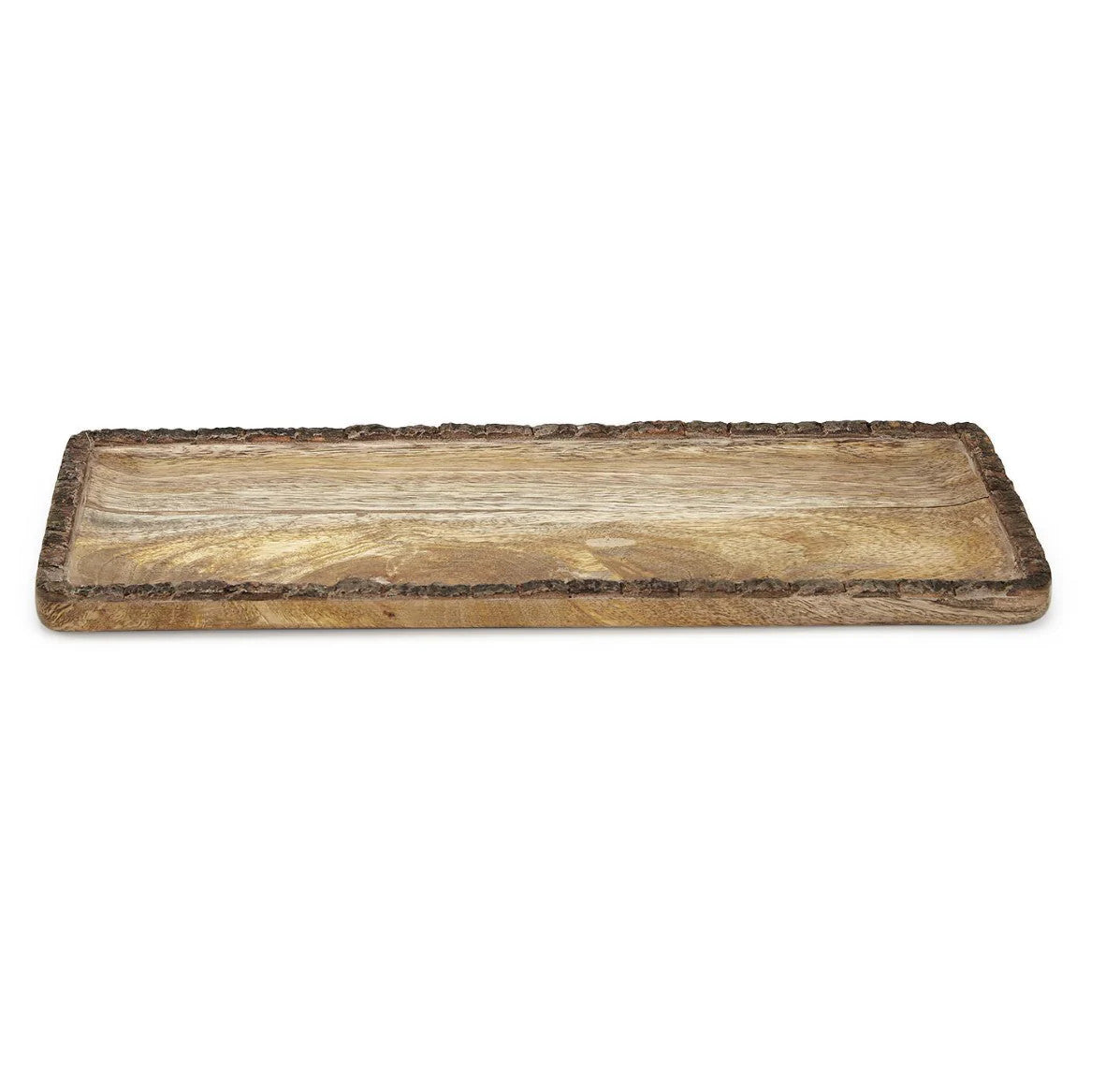 Rustic Charm Rectangle Tray with Natural Bark Edge - supporting