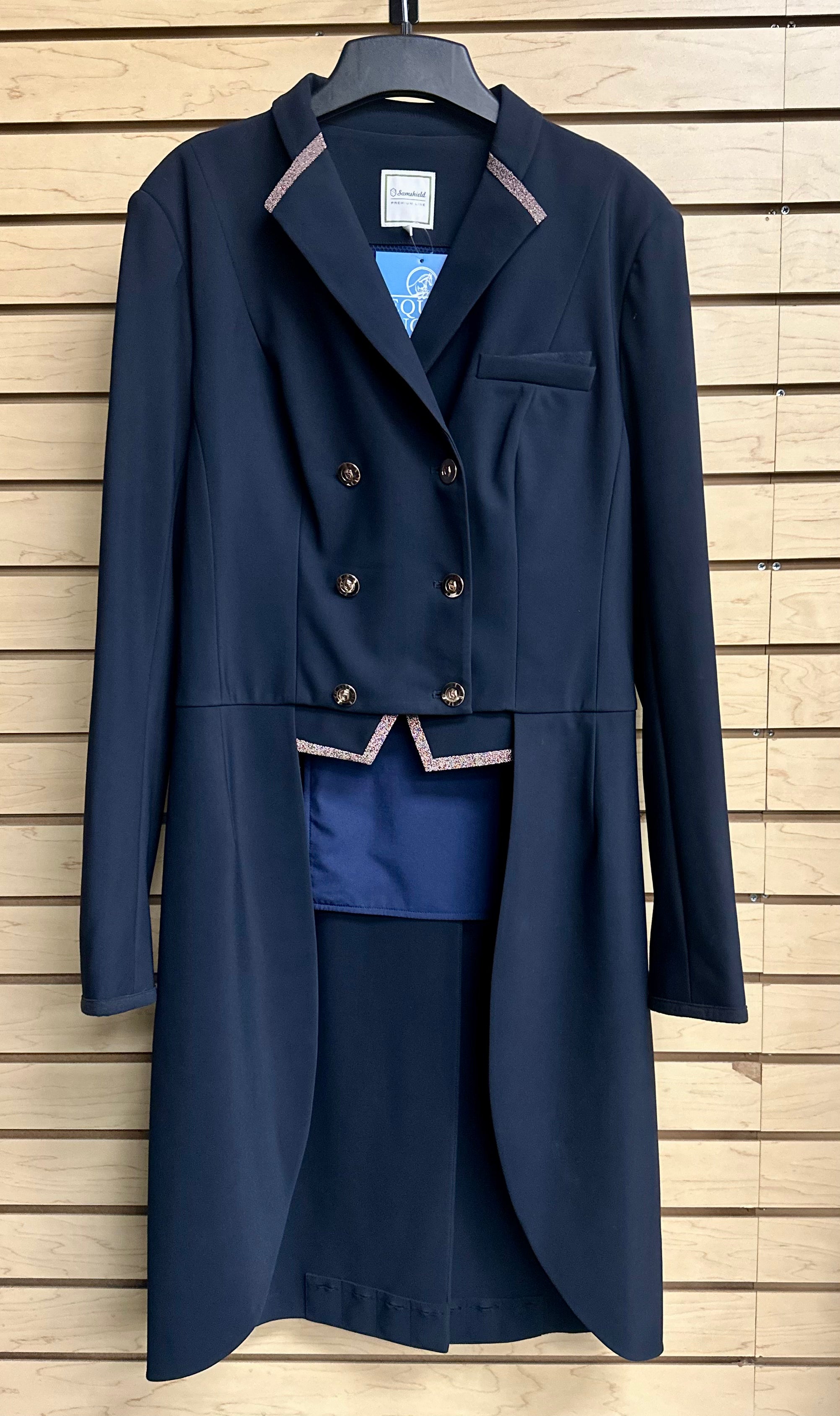 Used 42 Black Samshield Premium Shadbelly Show Coat with Rose Gold and Crystal Detail