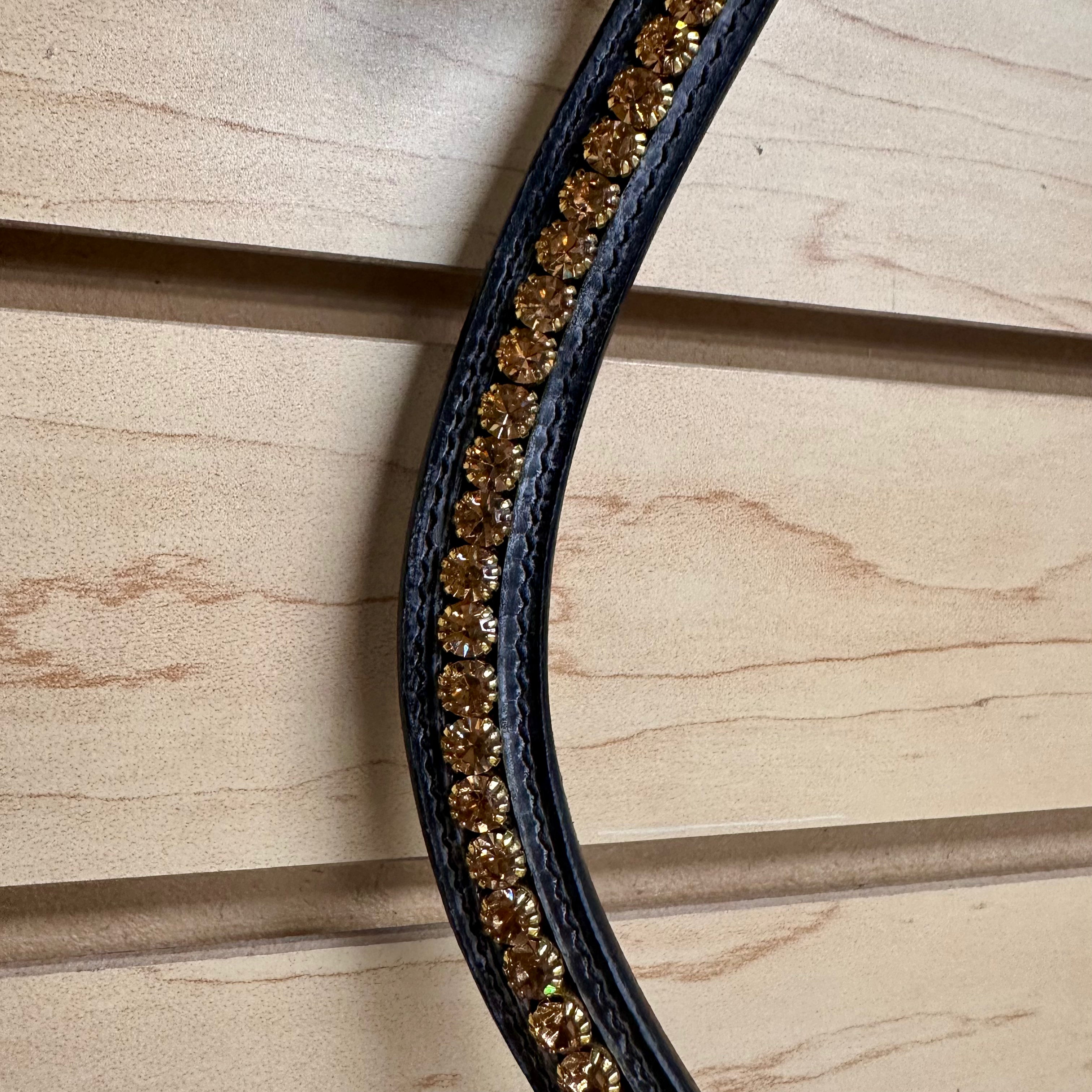 Used Full Black Brow Band With Gold Beading