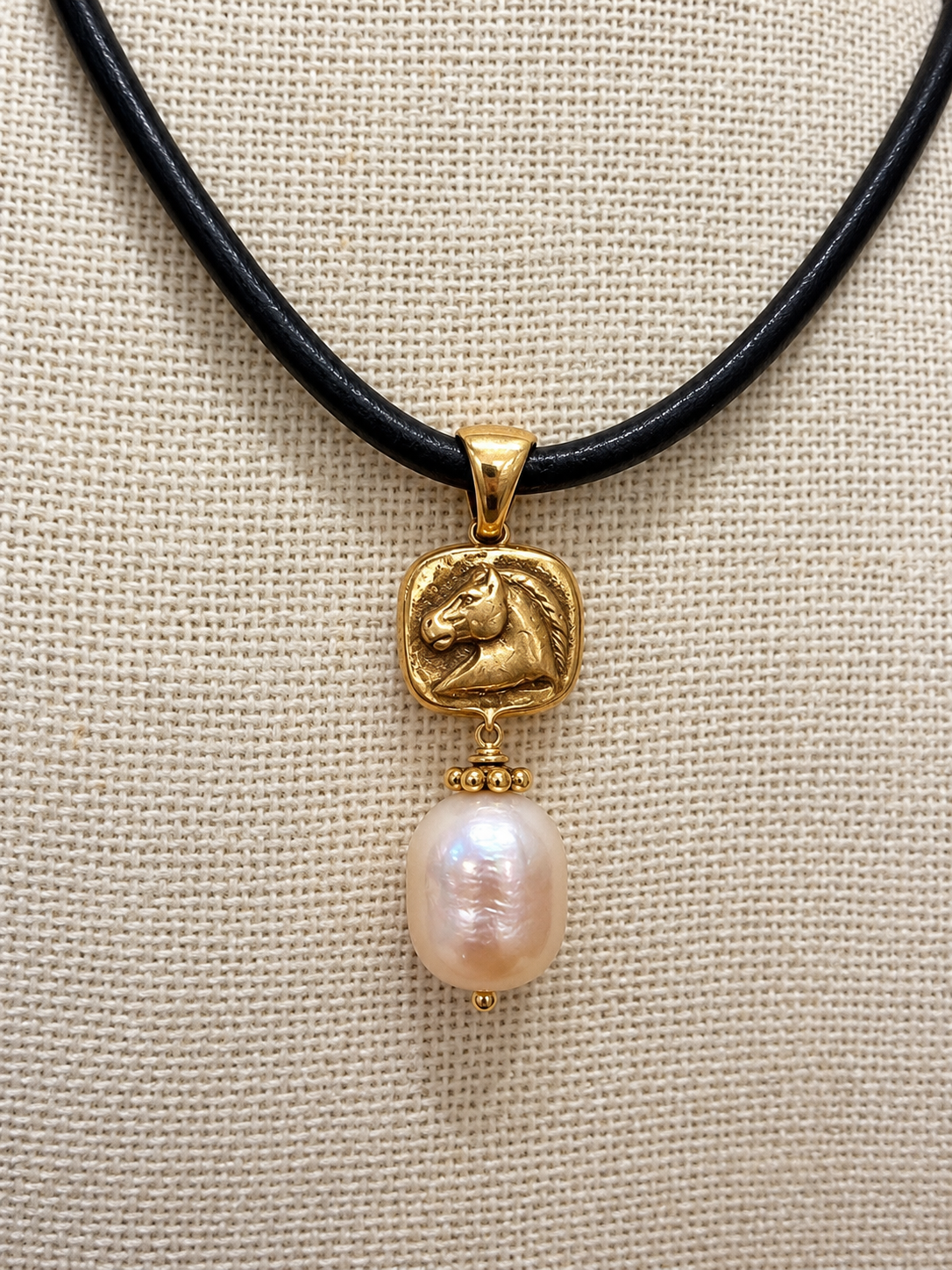 Jeweled Pony Petite Pony Pearl Necklace