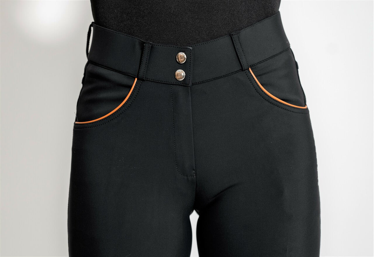 KL Select Gabrielle Knee Patch Breech - Black/Cognac - supporting