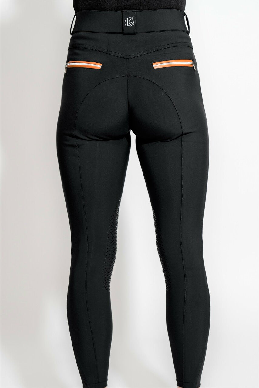 KL Select Gabrielle Knee Patch Breech - Black/Cognac - supporting