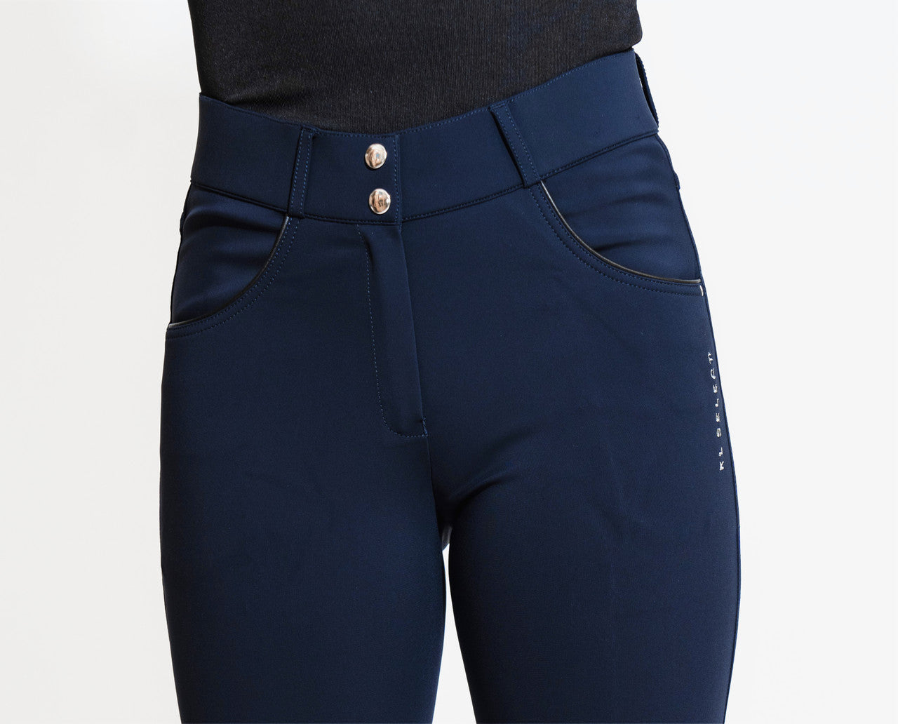 KL Select Gabrielle Knee Patch Breech - Navy/Black - supporting