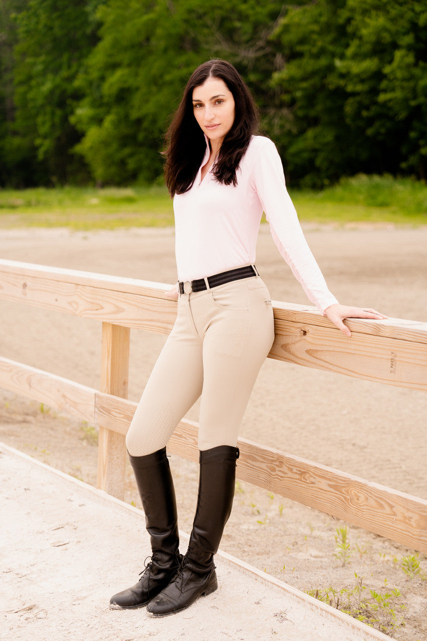 KL Select Gabrielle Knee Patch Breech - Beige - supporting