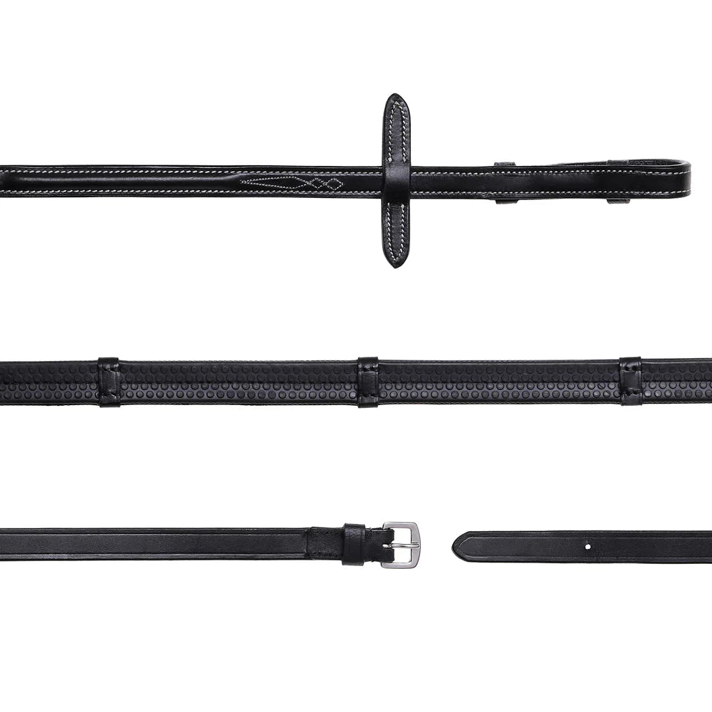 Lumiere Leather & Rubber Grip Reins with White Stitching