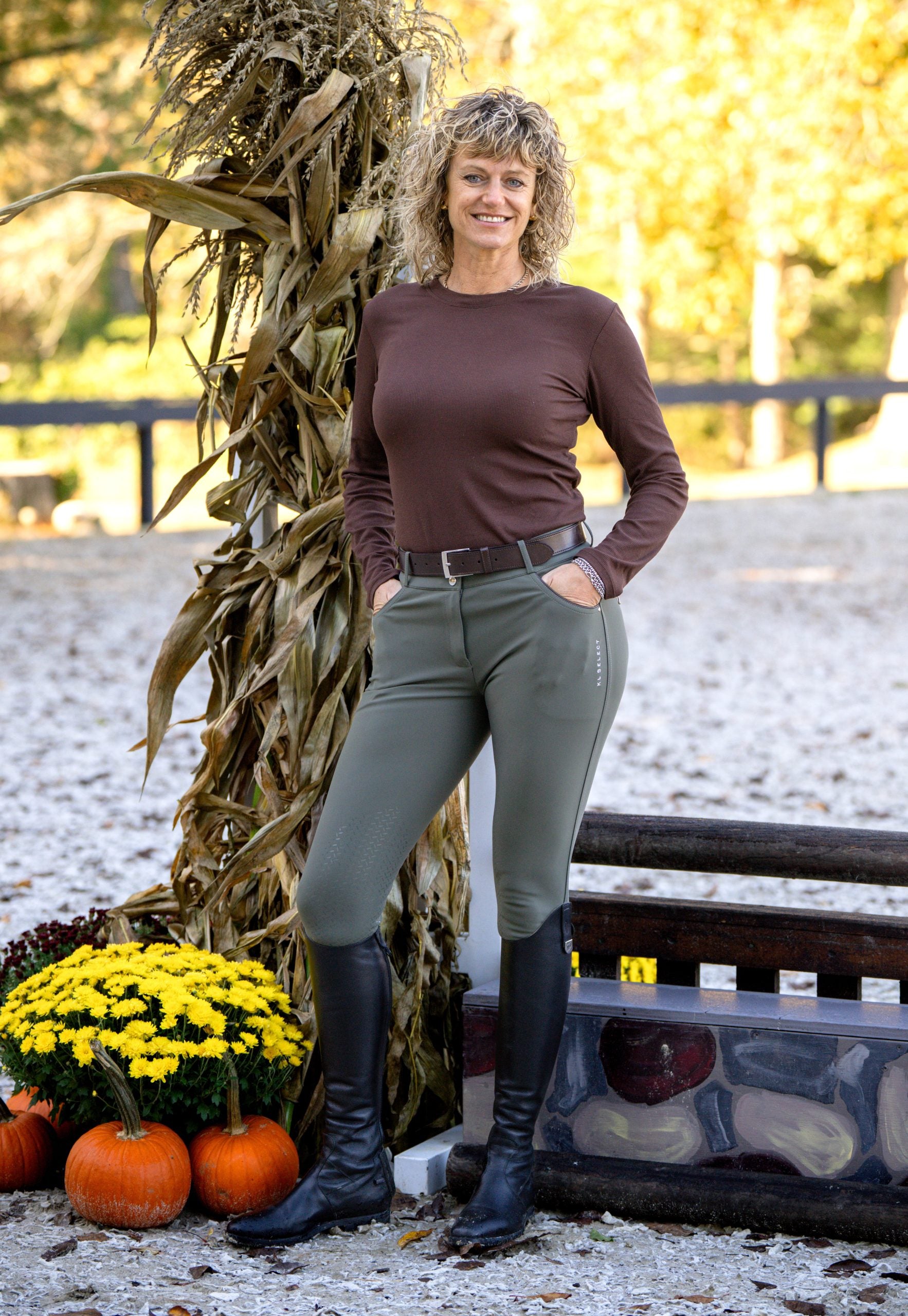 KL Select Gabrielle Knee Patch Breech - Olive/Espresso