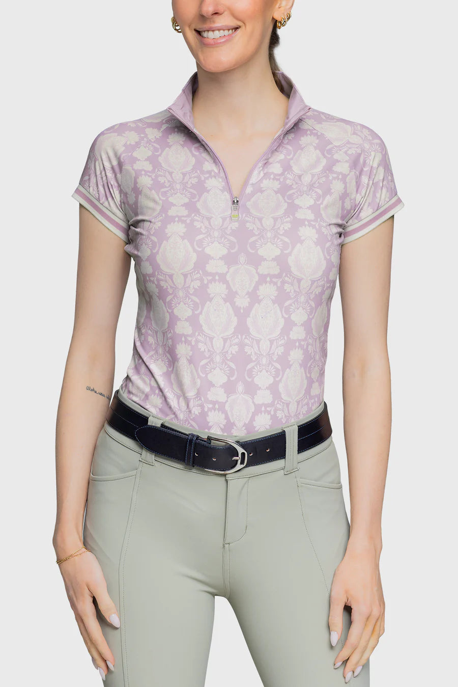 SALE Kastel Cap Sleeve Wisteria Paris Hotel 1/4 Zip With Trim