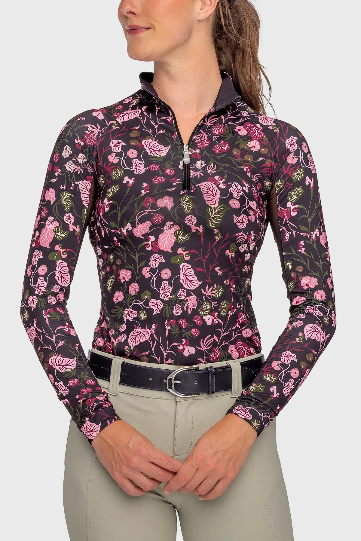 Kastel Long Sleeve Black Modern Begonia 1/4 Zip