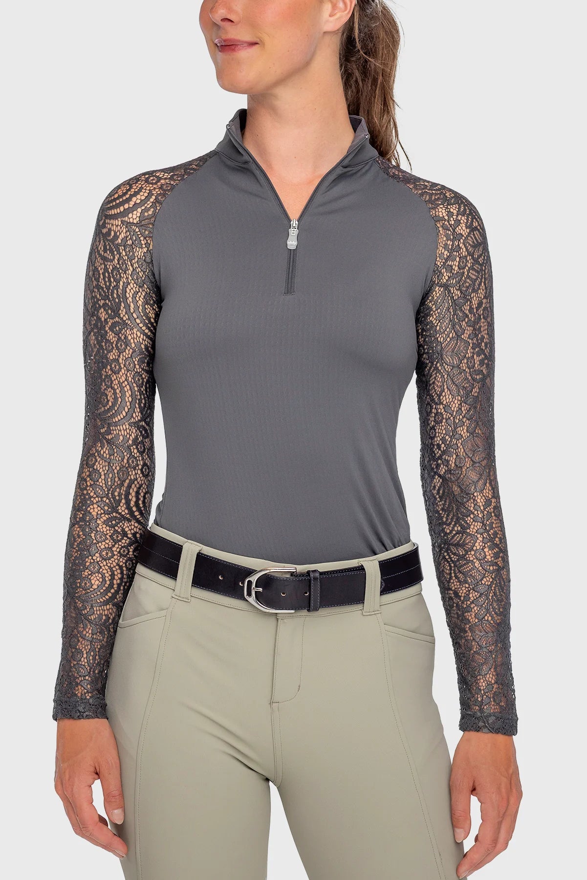 Kastel Long Sleeve Slate Floral Lace Raglan 1/4 Zip