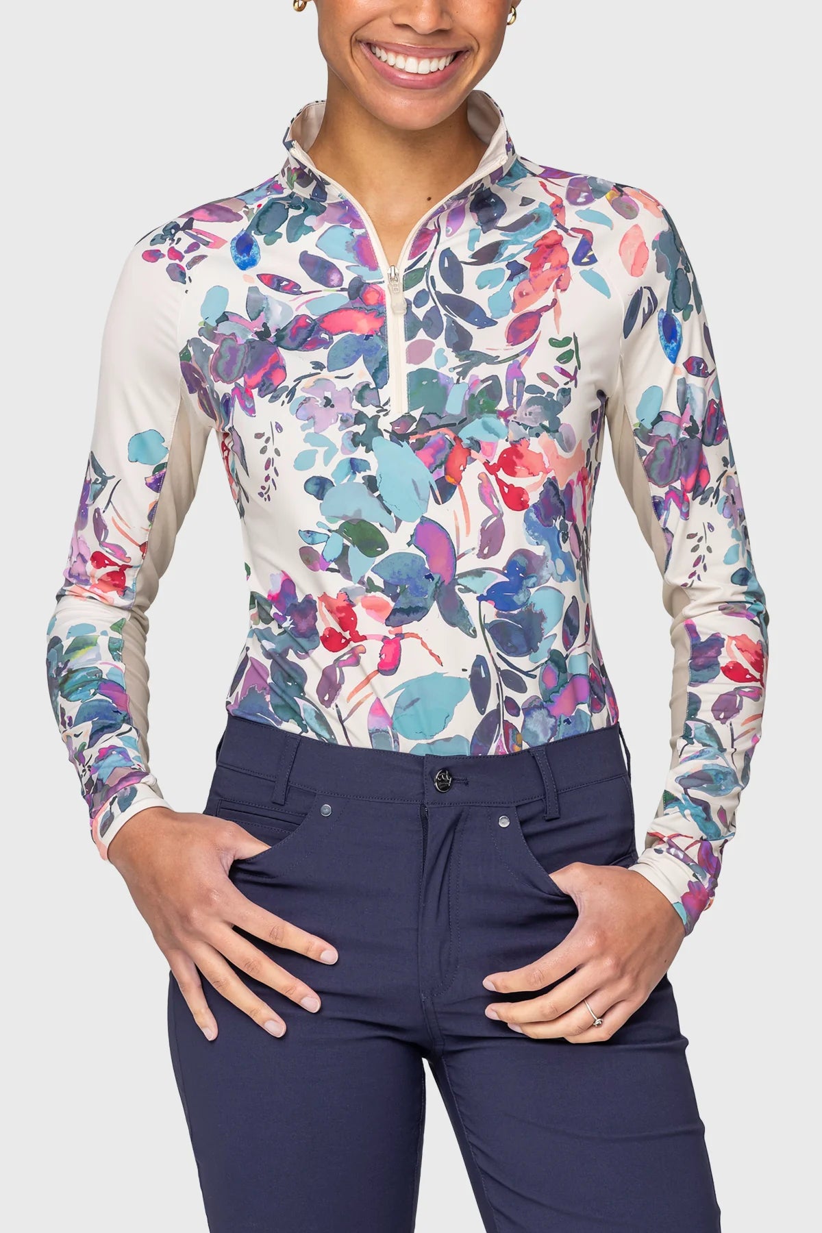 Kastel Long Sleeve Amethyst Watercolor Floral 1/4 Zip