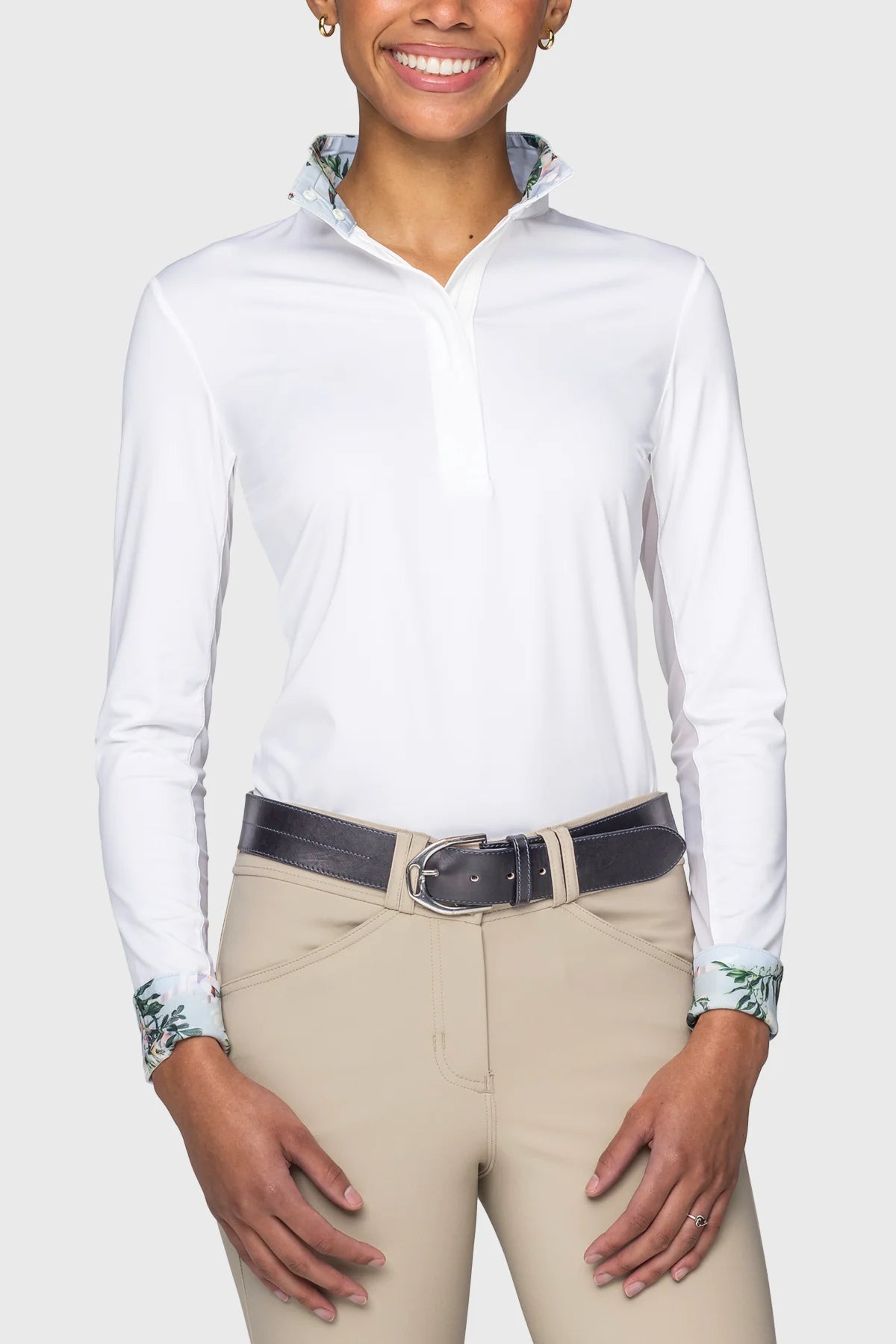 Kastel Powder Blue Botanical 1/4 Zip Tailored Shirt