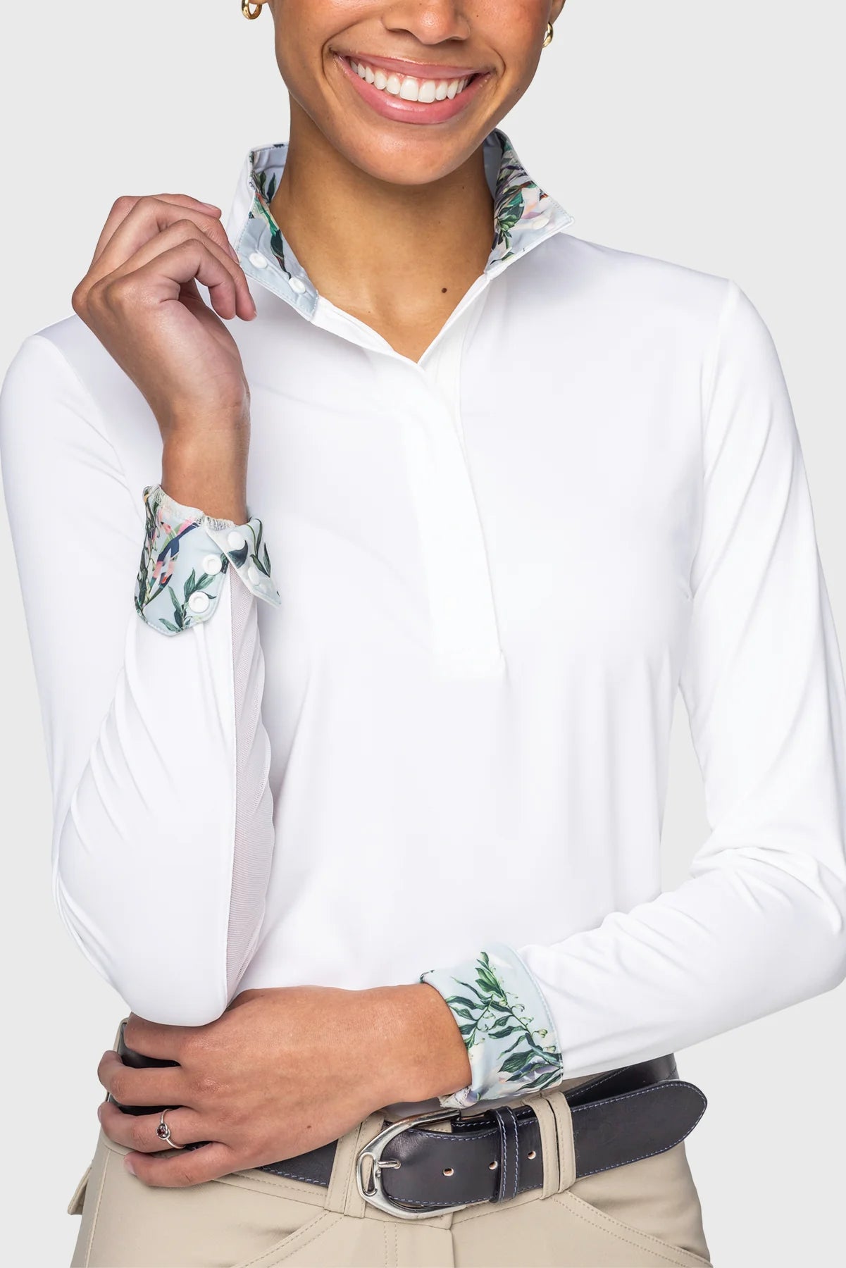 Kastel Powder Blue Botanical 1/4 Zip Tailored Shirt