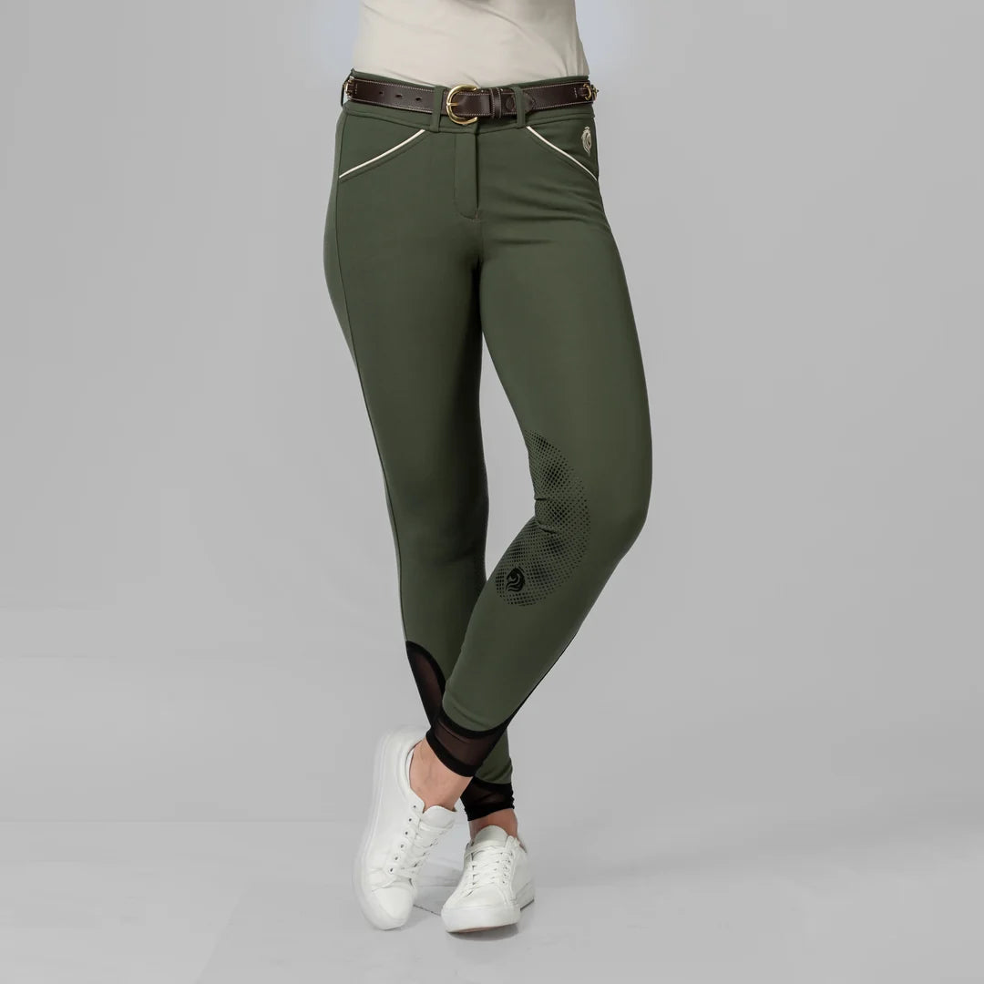 Equinavia Astrid Womens Silicone Knee Patch Breeches Thyme/Vanilla Cream