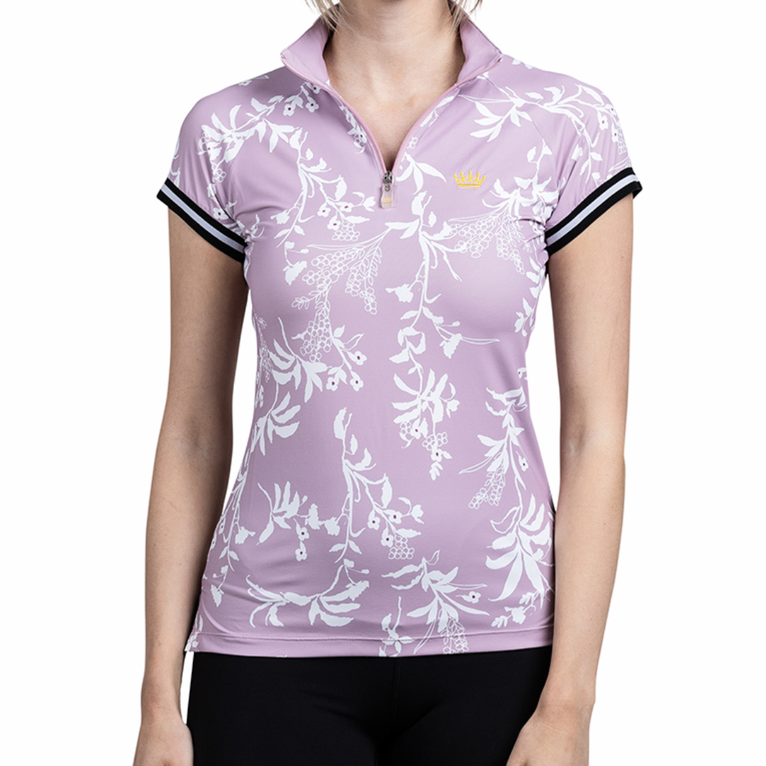 Kastel Denmark Lilac Floral Stripe Cap Sleeve 1/4 Zip - main