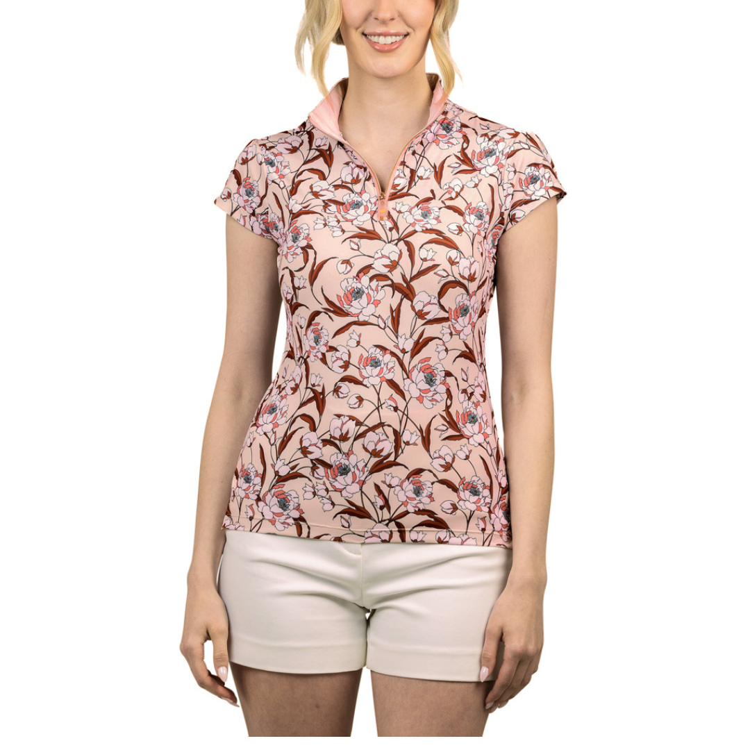 Kastel Denmark Beige Floral Short Sleeve 1/4 Zip - main