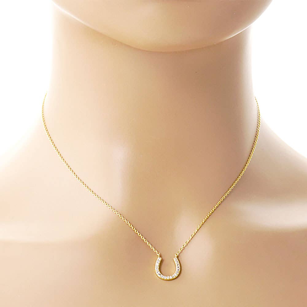 Sensibling Corp. - Gold Dipped CZ Stone Paved Horseshoe Pendant Necklace