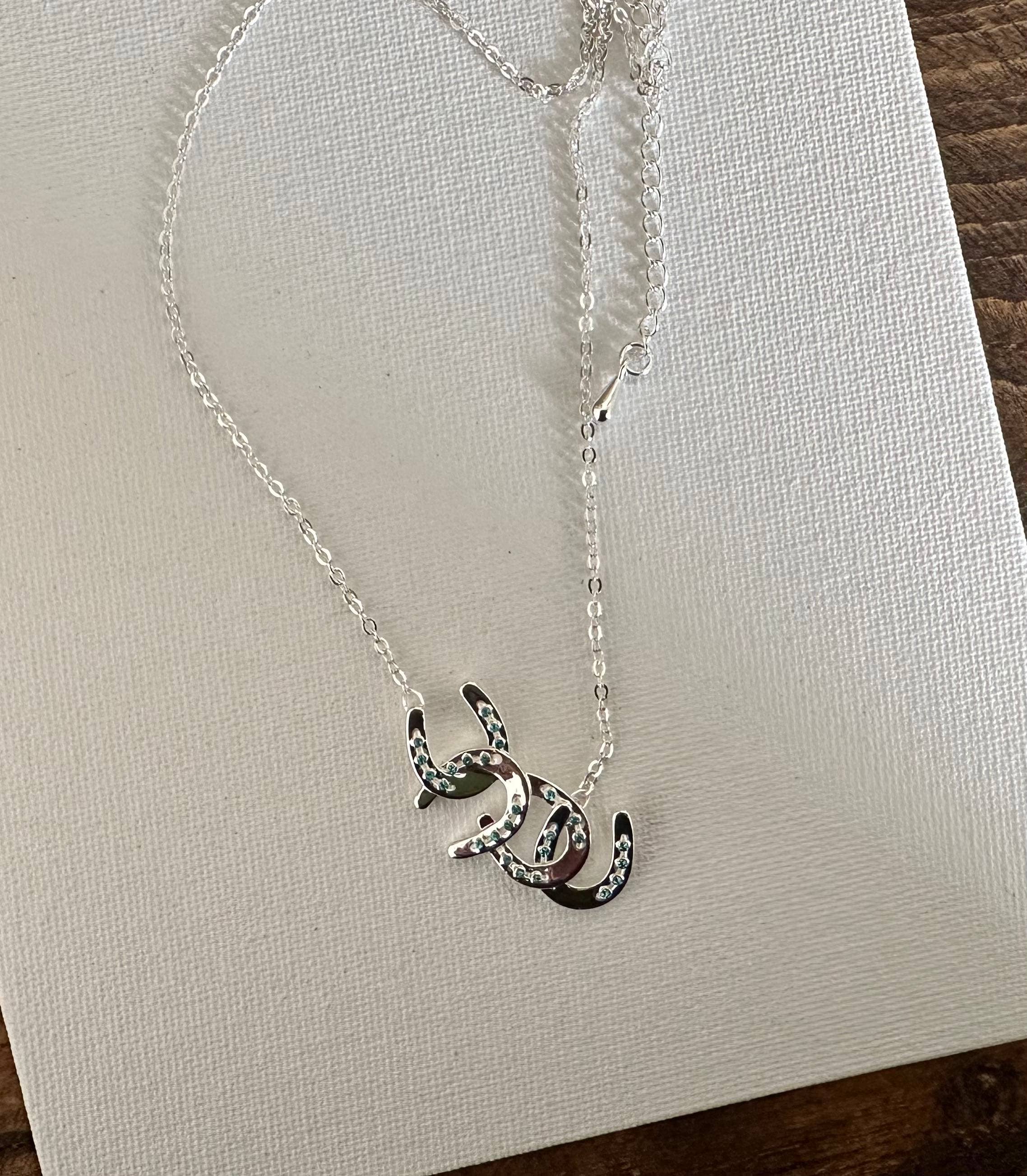 Horseshoe Petite Necklace with Aqua Crystals